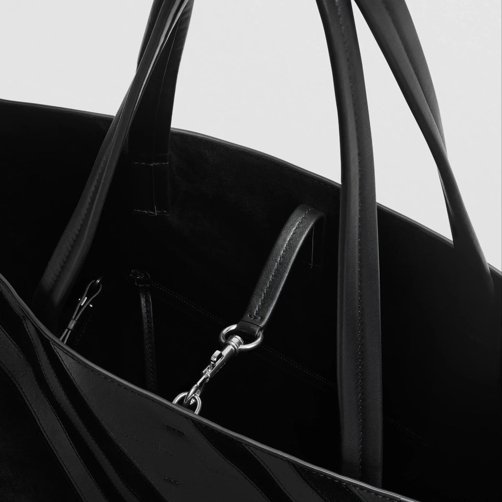 BASKET CABAS | black leather and suede with silver