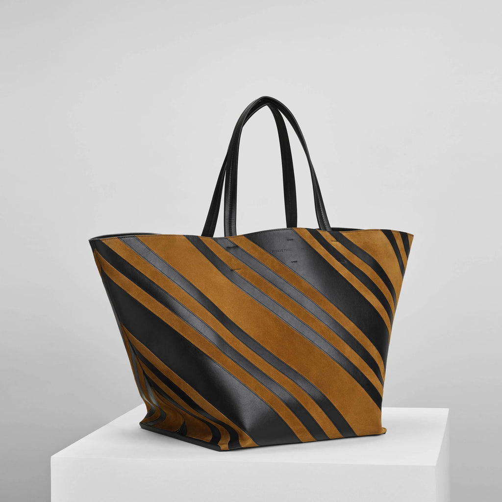 BASKET CABAS | black leather and toffee suede with silver