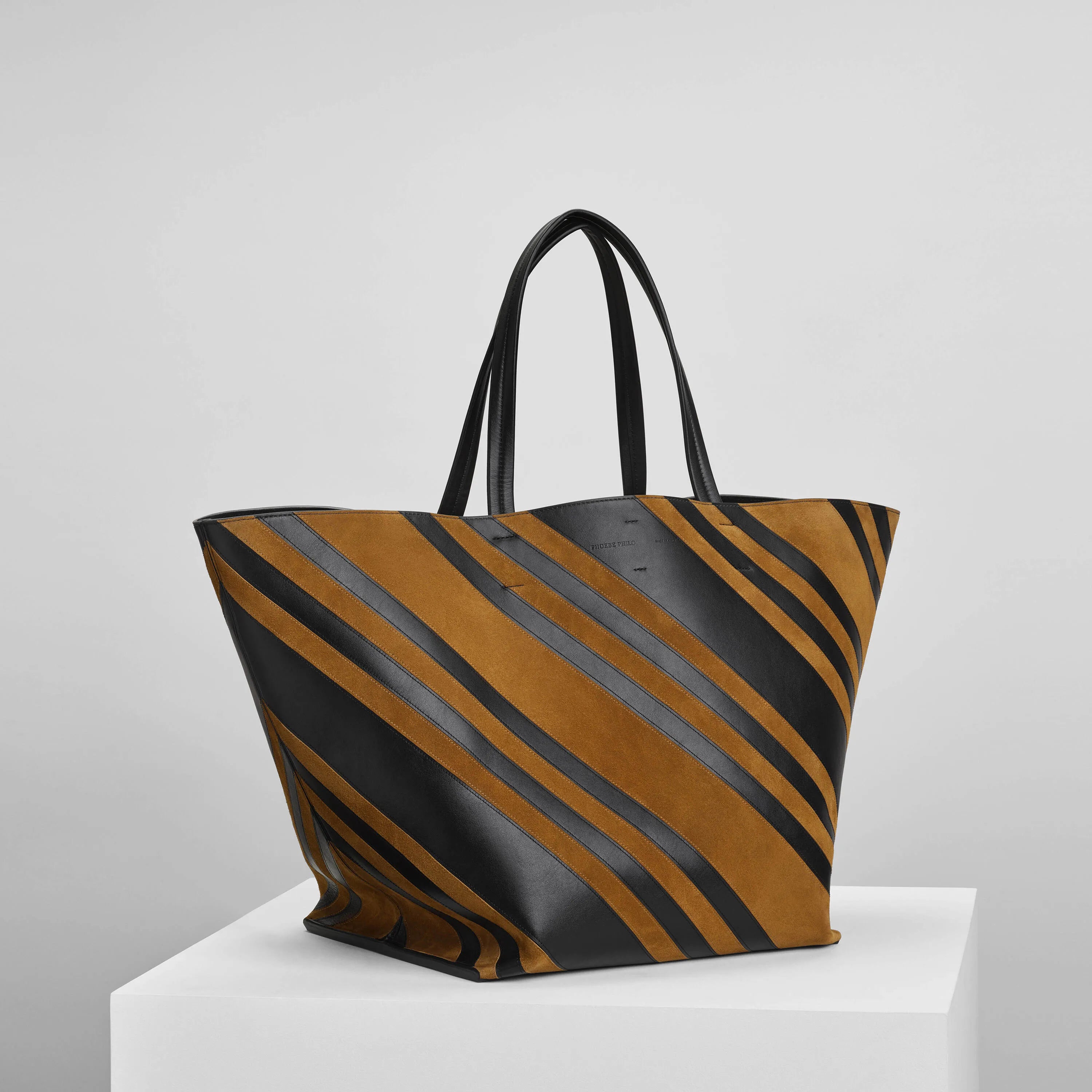 BASKET CABAS | black leather and toffee suede with silver