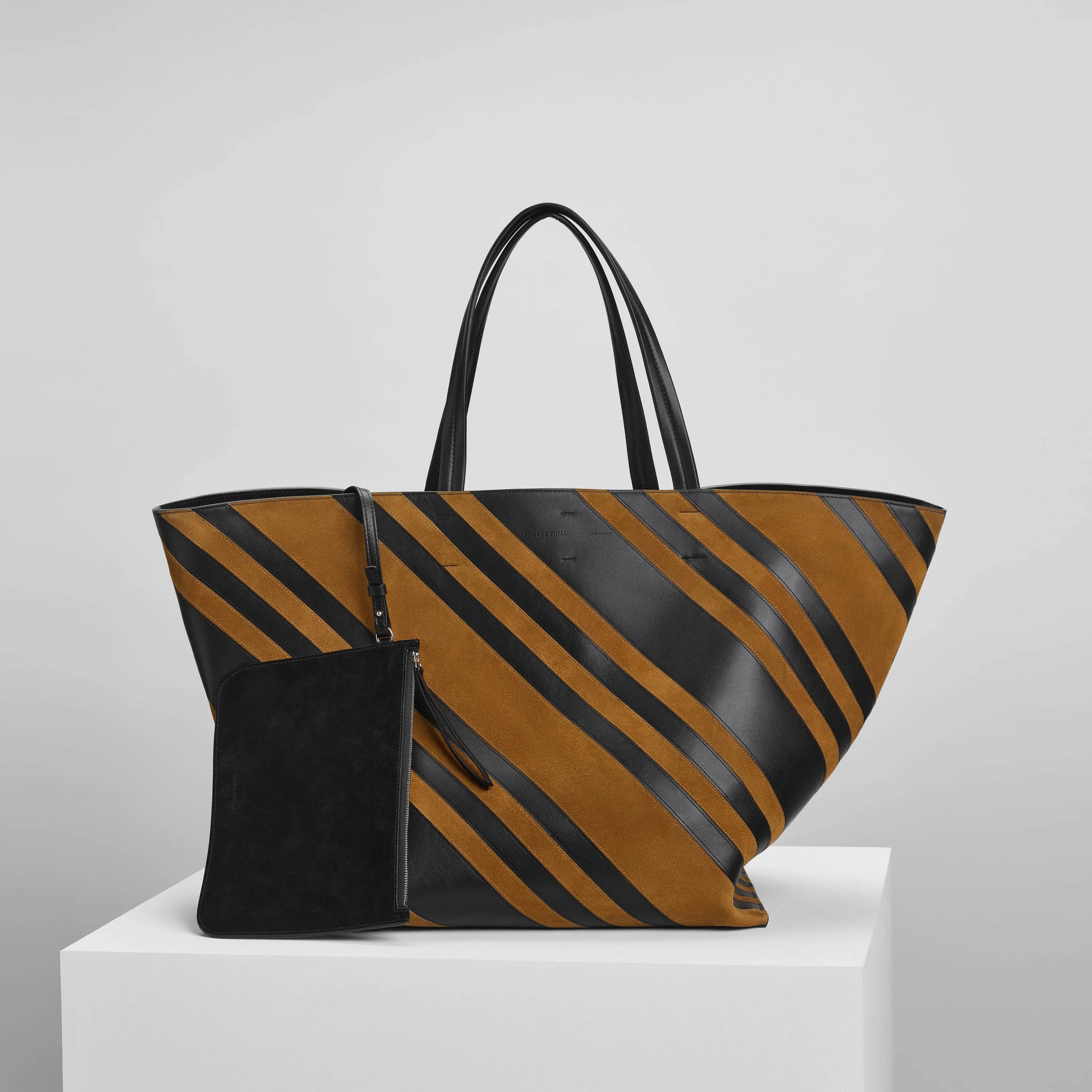 BASKET CABAS | black leather and toffee suede with silver