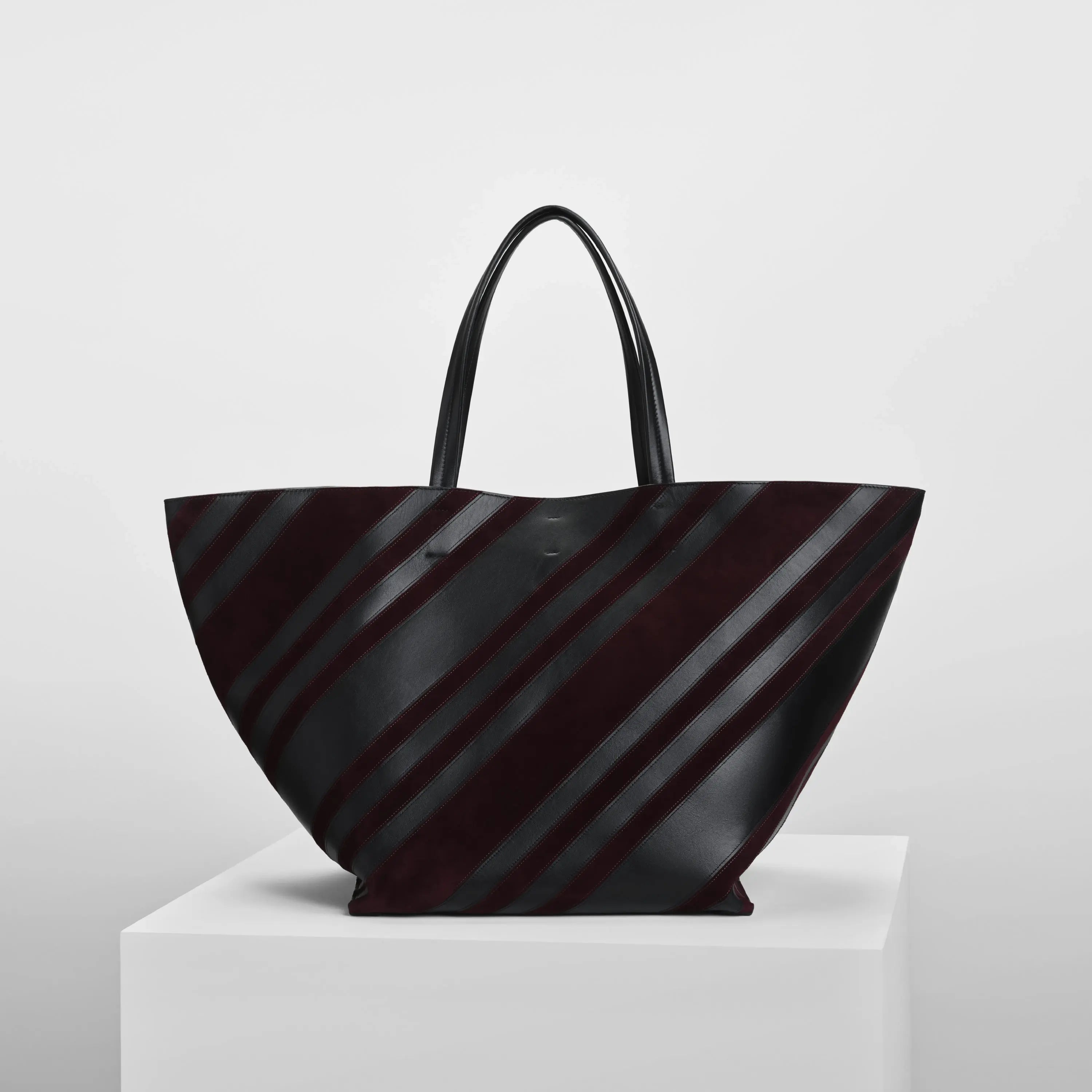 BASKET CABAS | black oxblood leather and suede with silver