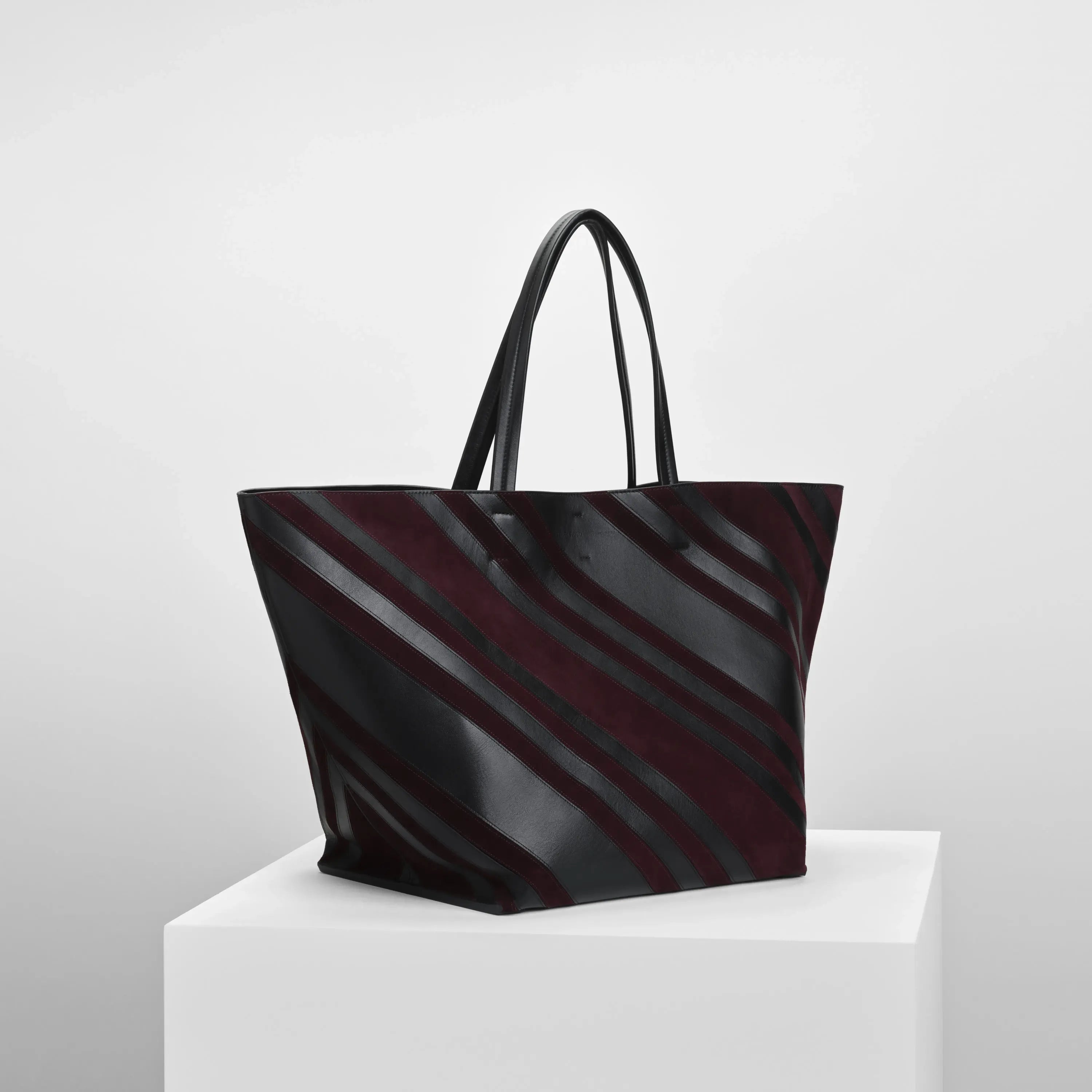 BASKET CABAS | black oxblood leather and suede with silver