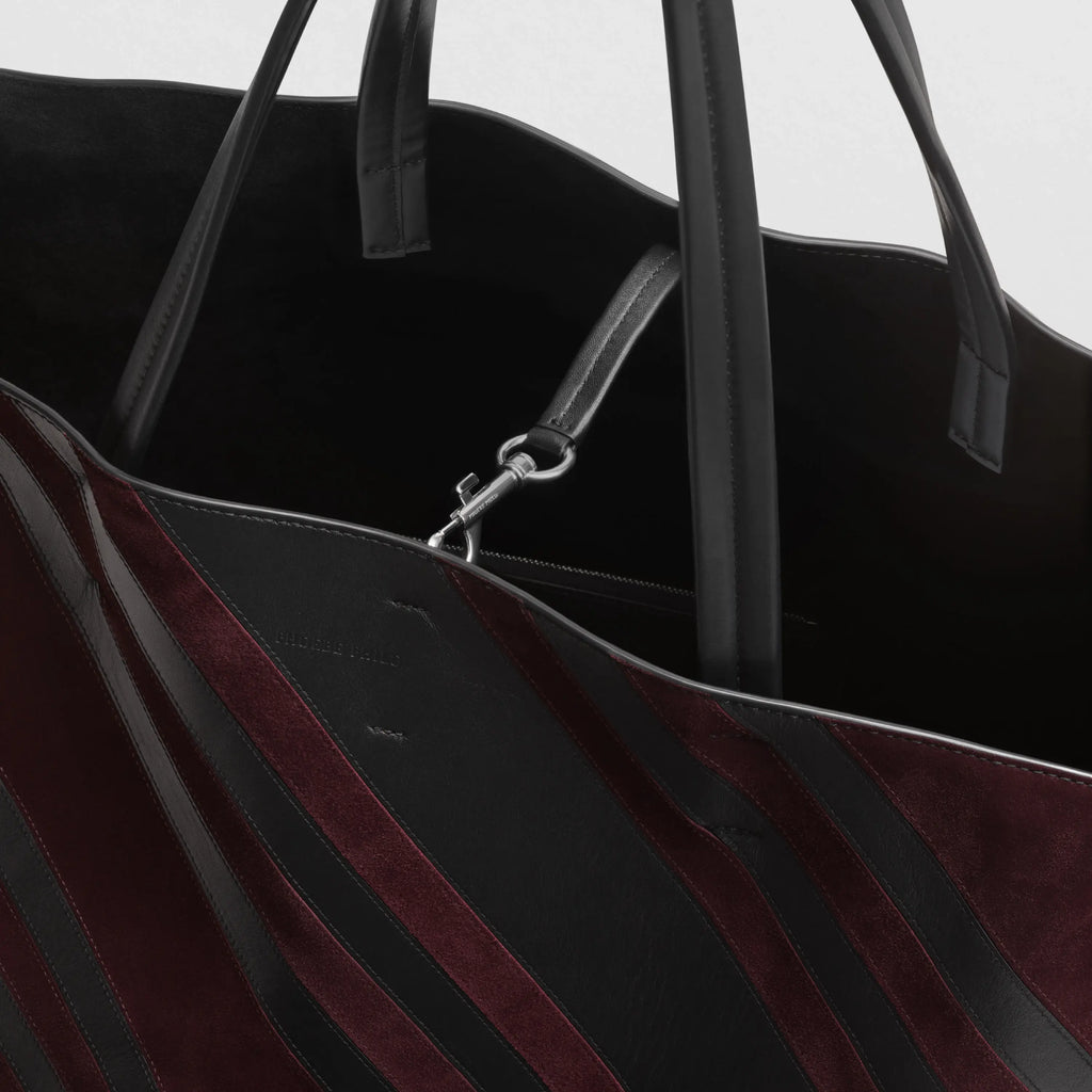 BASKET CABAS | black oxblood leather and suede with silver