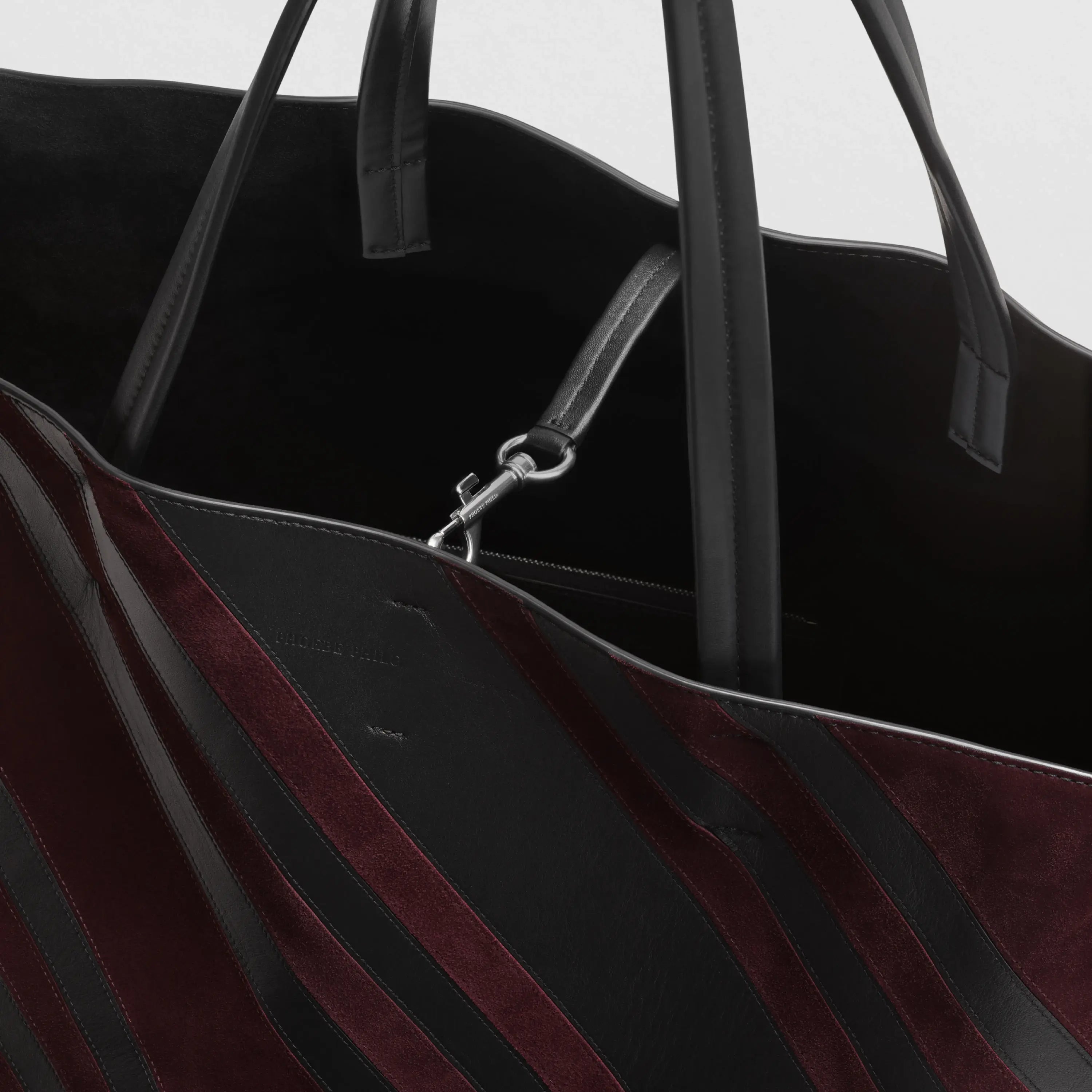 BASKET CABAS | black oxblood leather and suede with silver