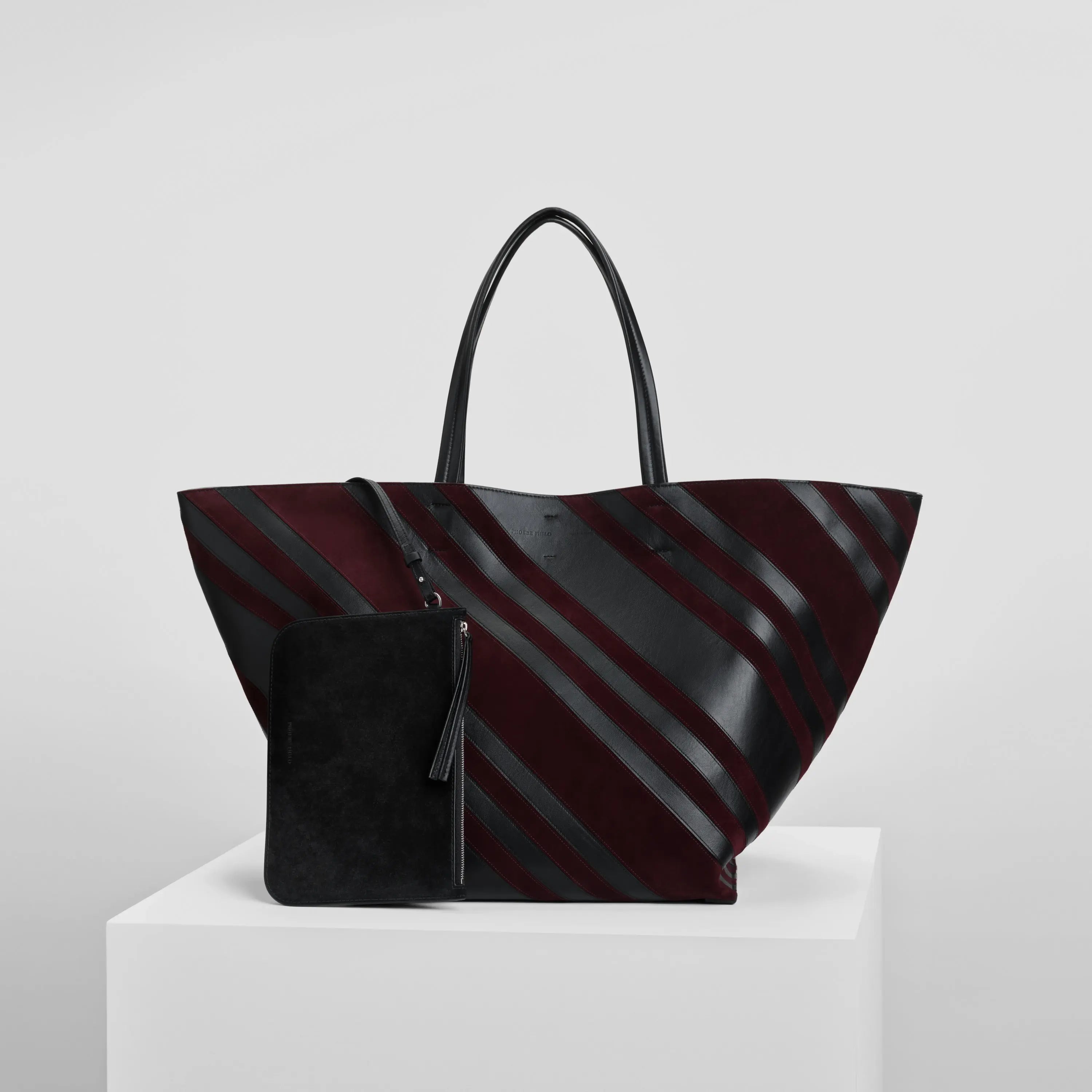 BASKET CABAS | black oxblood leather and suede with silver