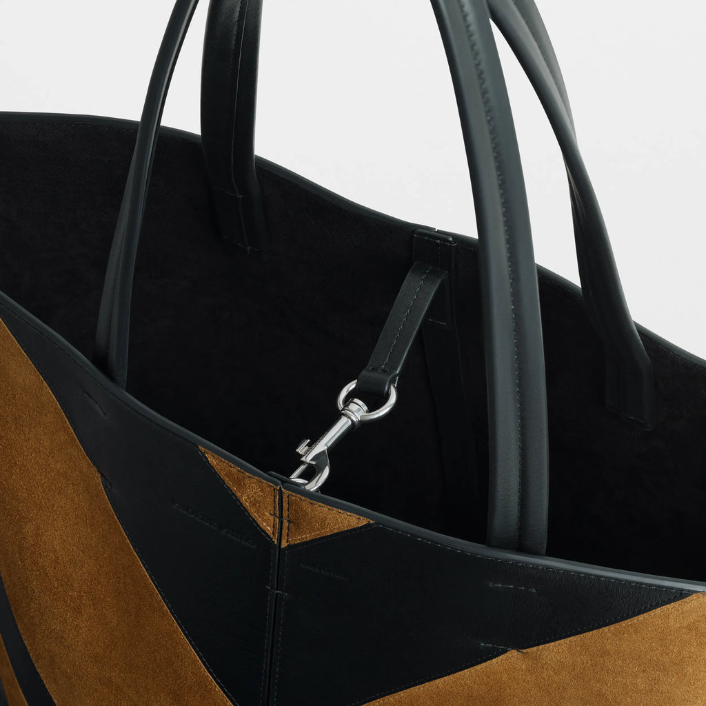 POT CABAS | black leather and toffee suede