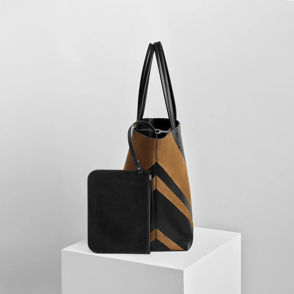 POT CABAS | black leather and toffee suede