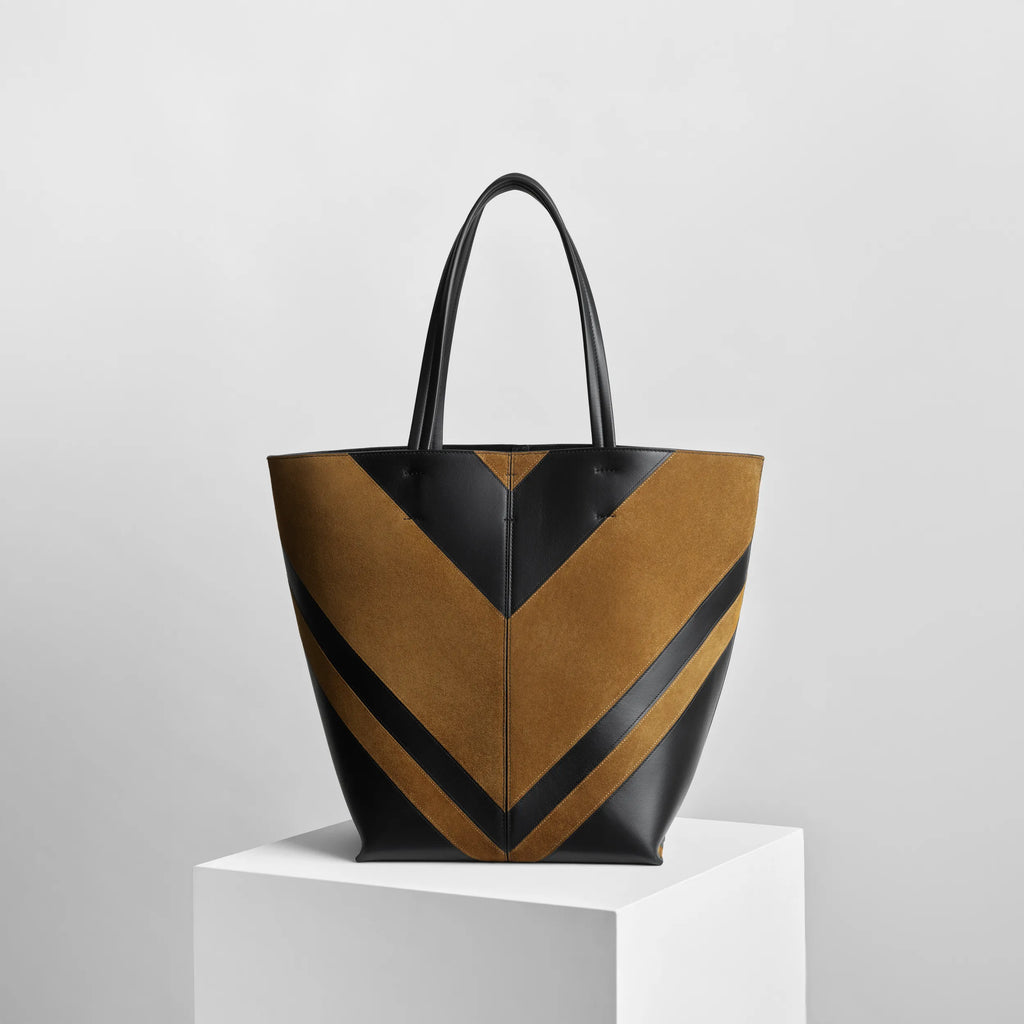 POT CABAS | black leather and toffee suede