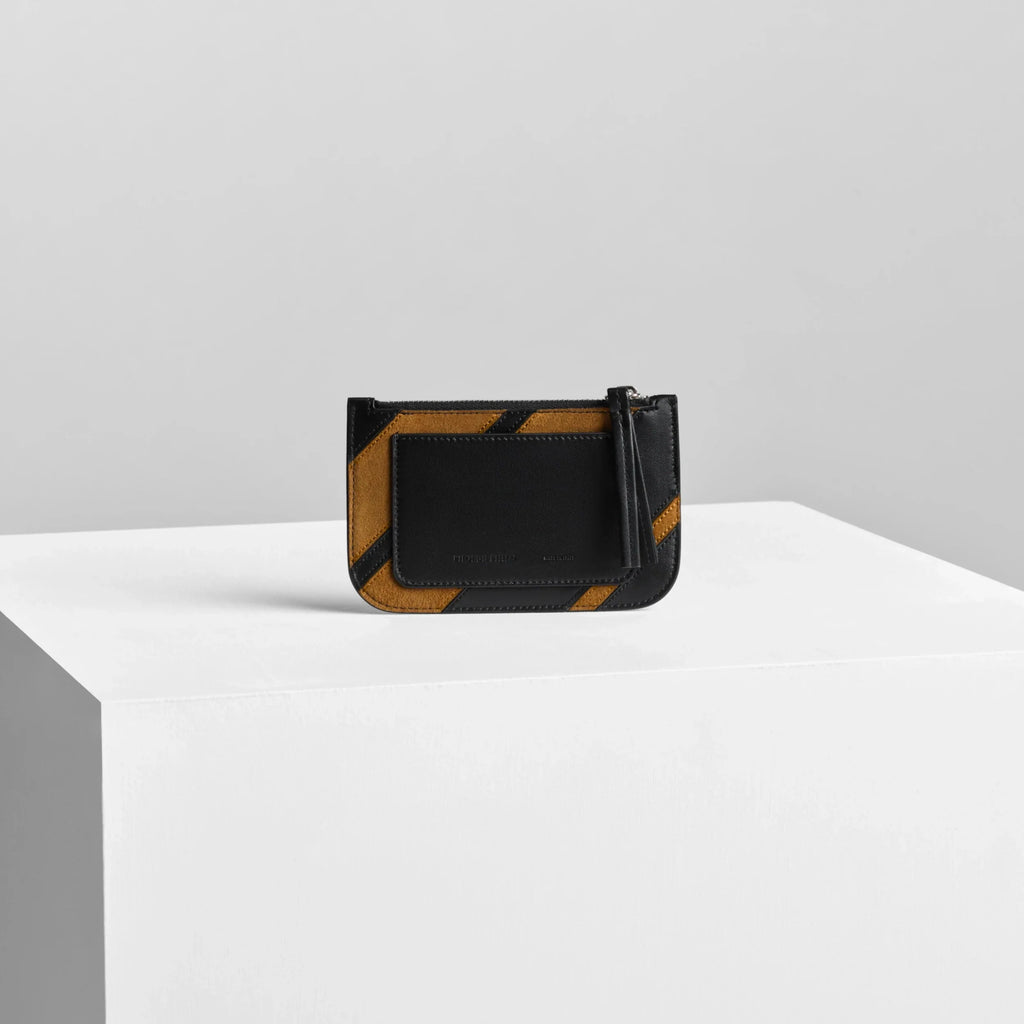 POCKET CARD HOLDER | toffee/black leather