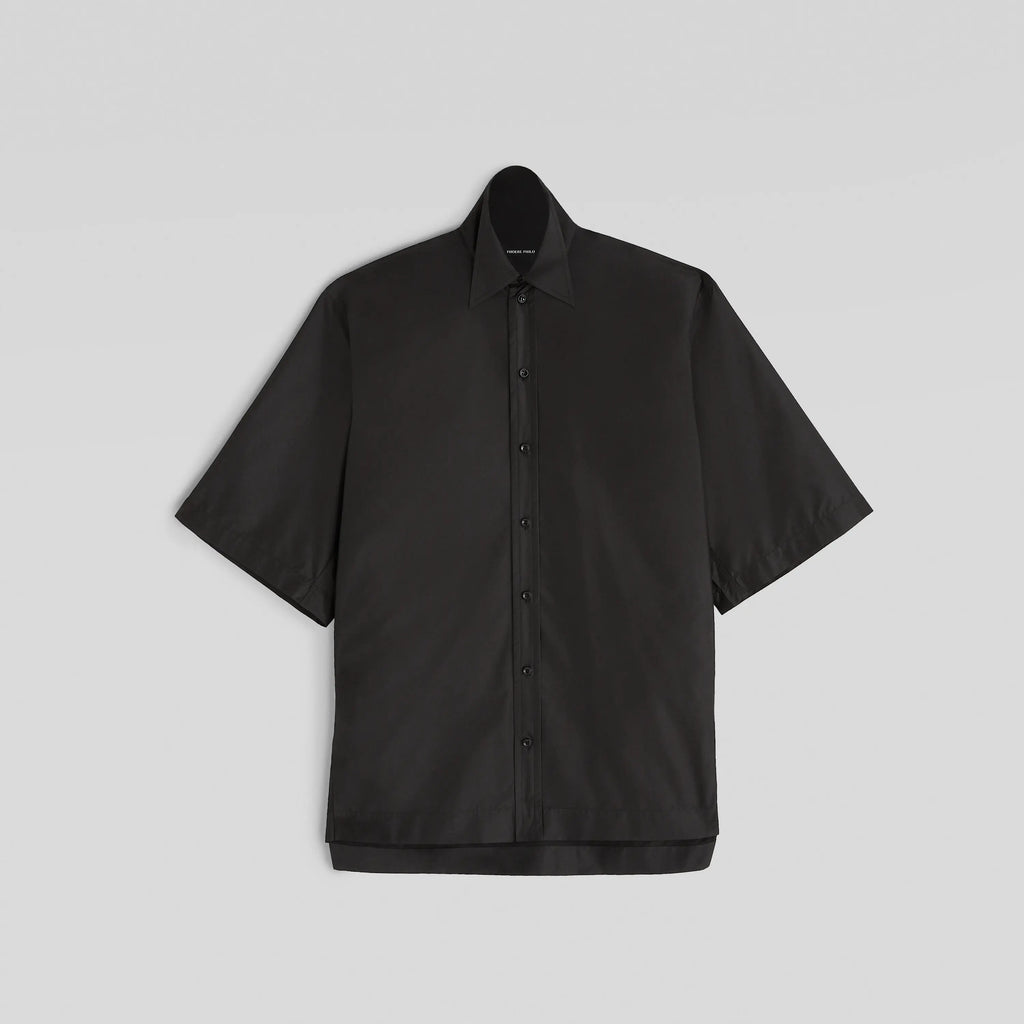 SHORT SLEEVE SHIRT | black technical taffeta