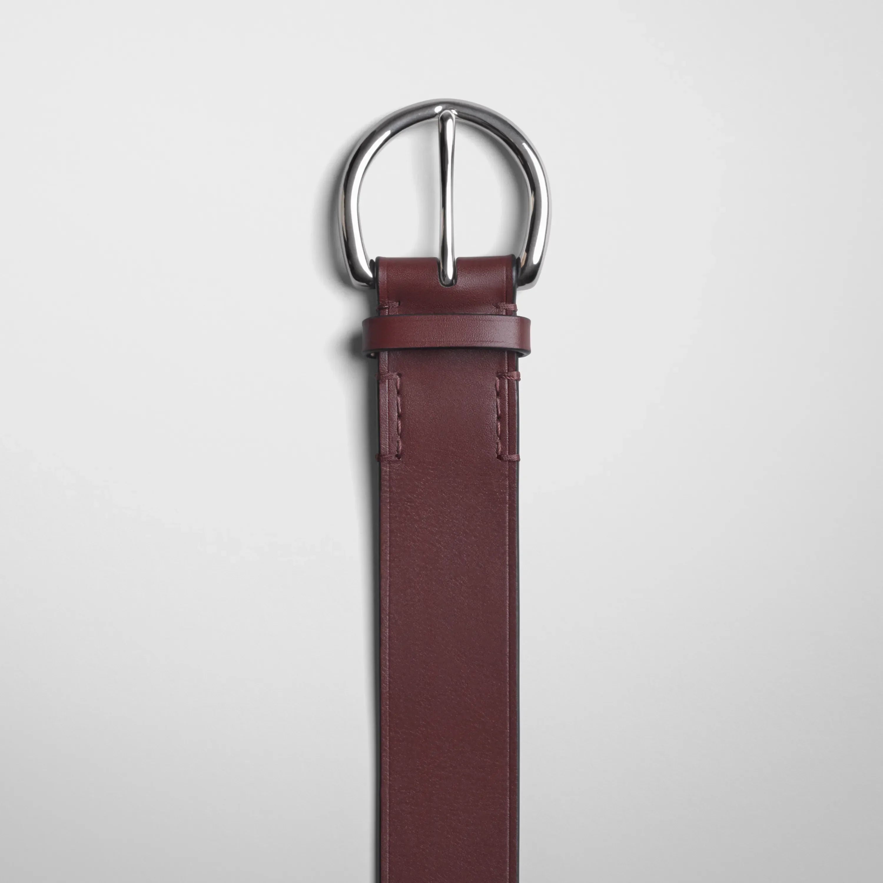 ROUND BUCKLE BELT 40MM | cognac leather with silver