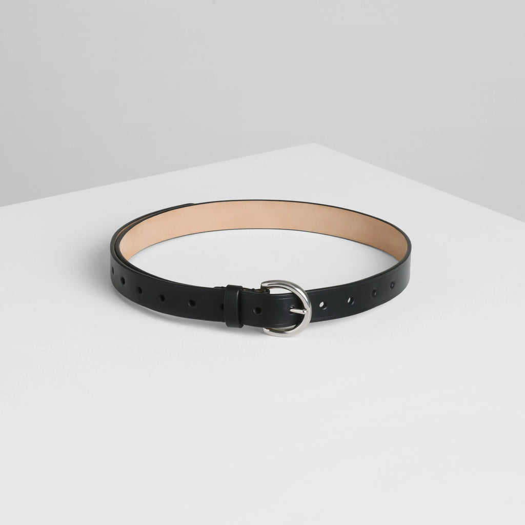 ROUND BUCKLE BELT 25MM | black leather with silver