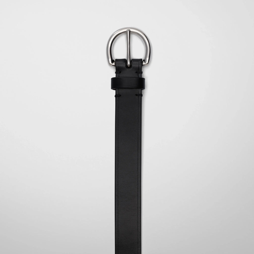 ROUND BUCKLE BELT 25MM | black leather with silver