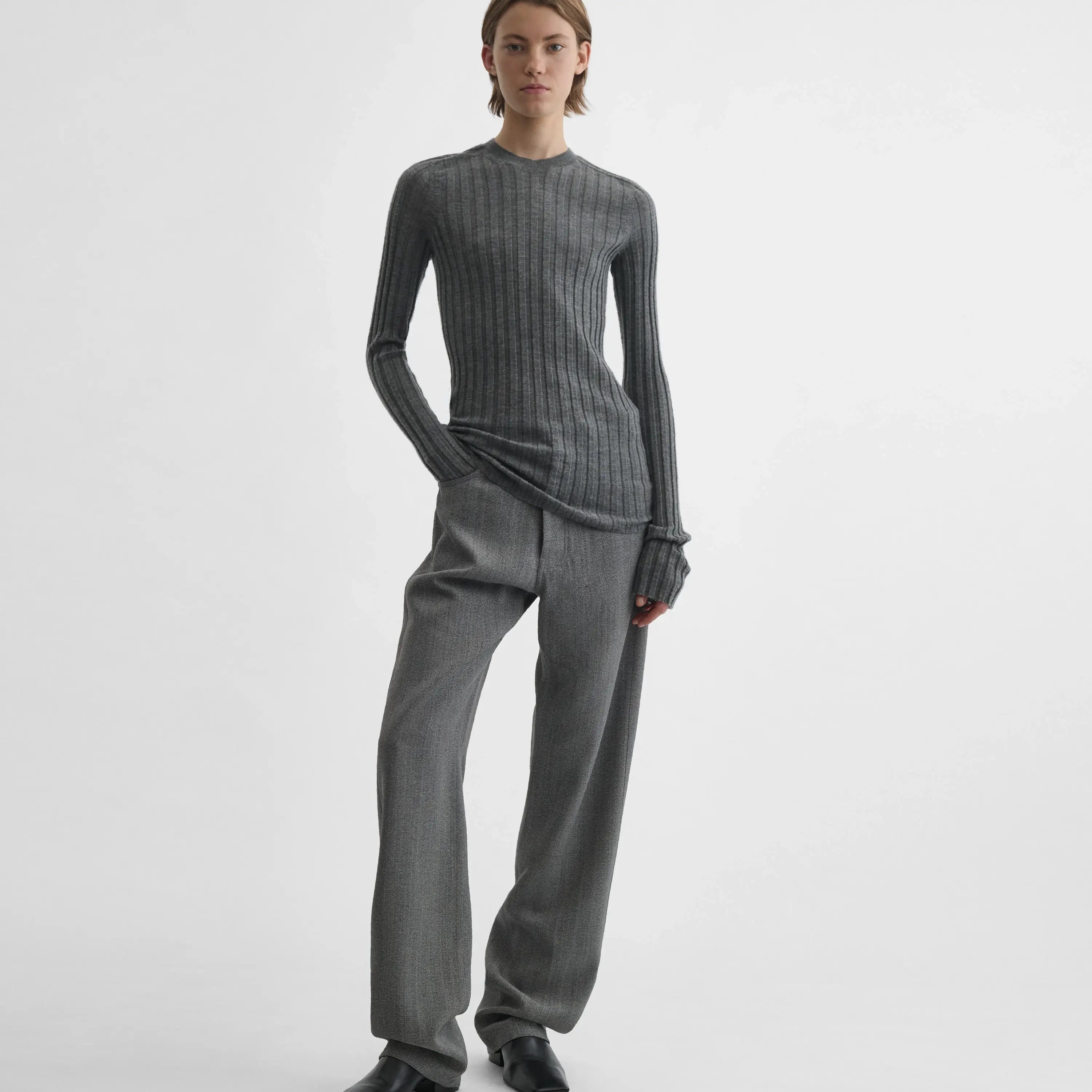 WIDE RIB CREWNECK | grey cashmere