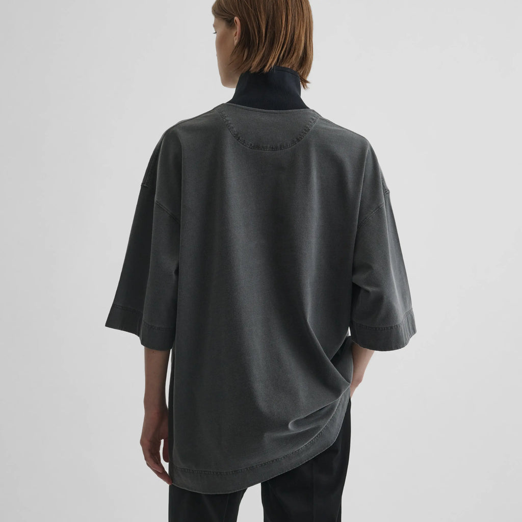 CUT COLLAR T-SHIRT | washed black cotton