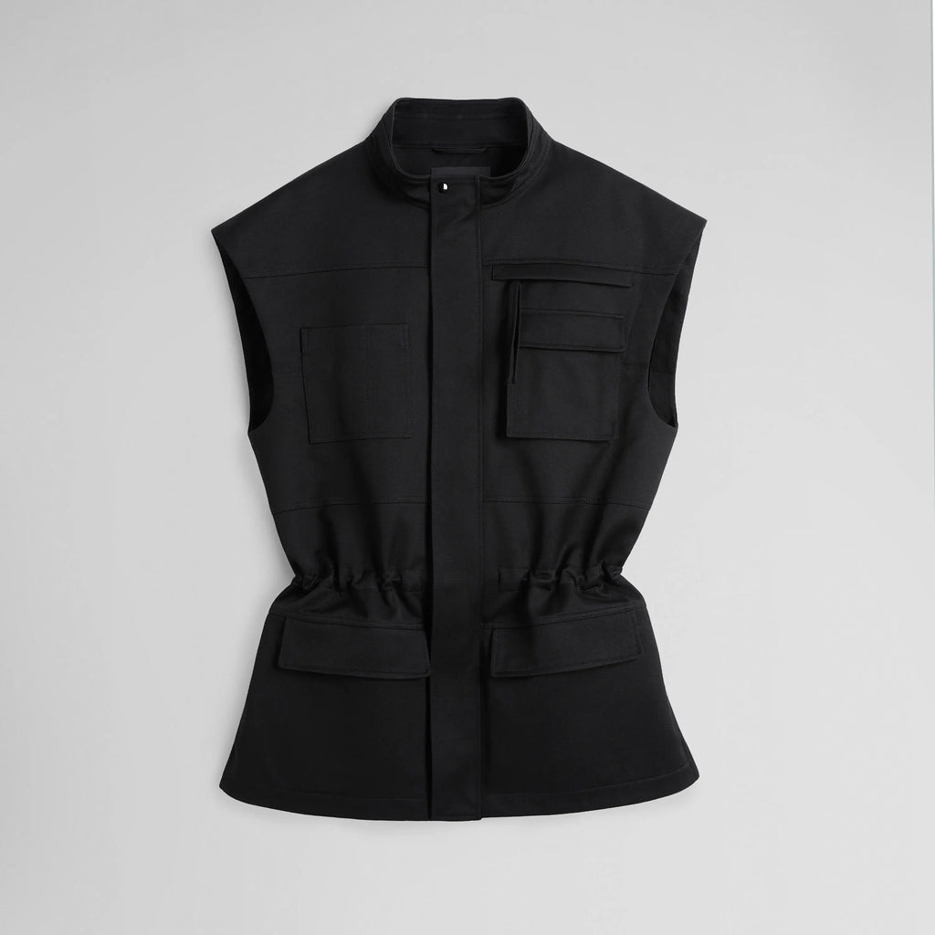 UTILITY DROPPED WAIST VEST | black cotton