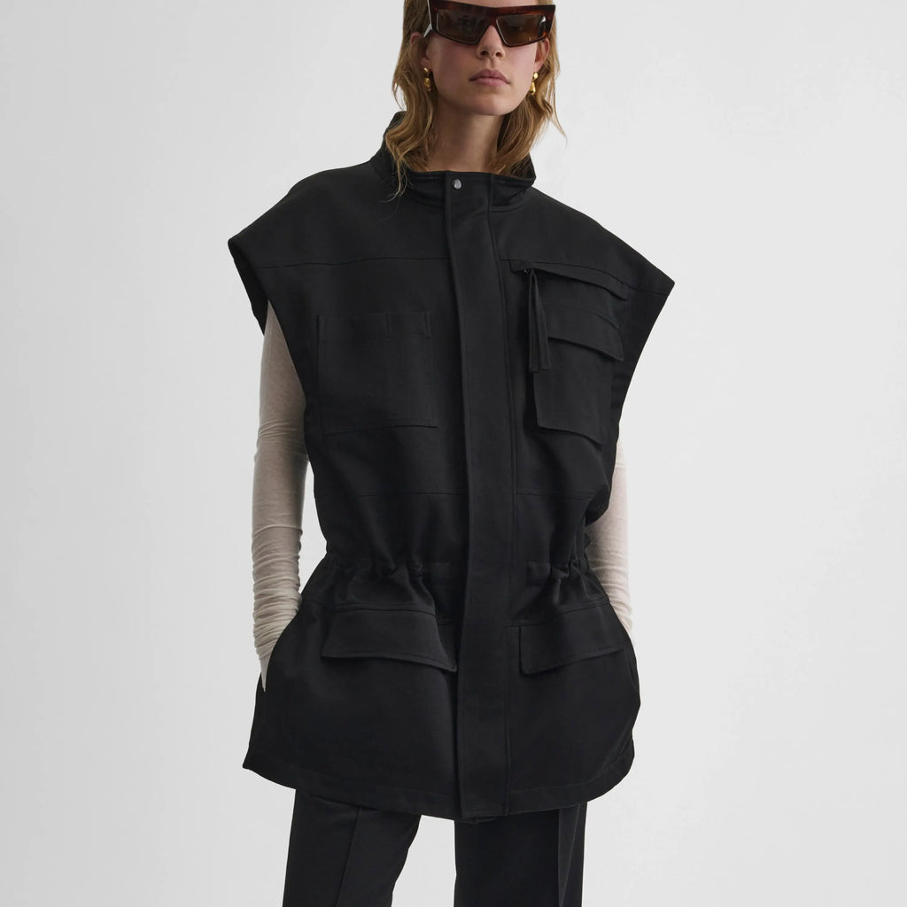 UTILITY DROPPED WAIST VEST | black cotton