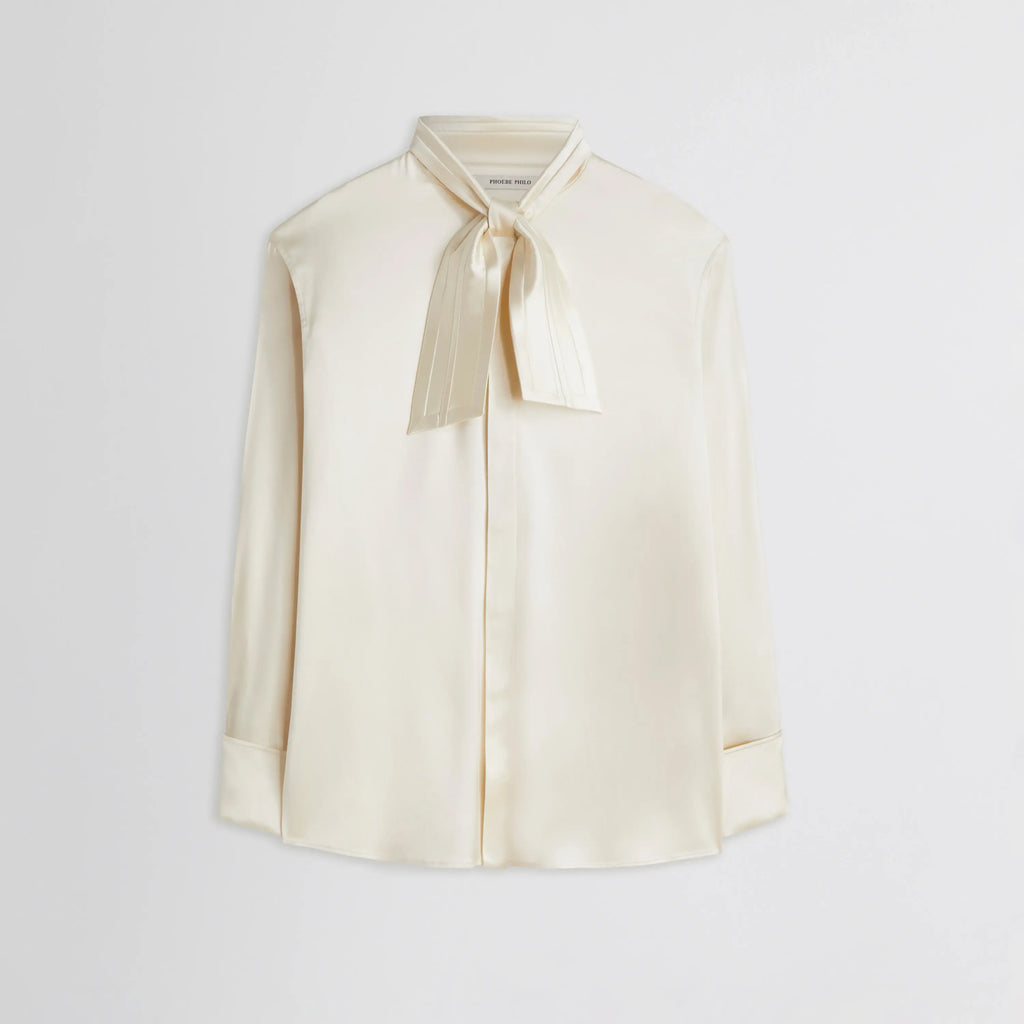 TIE NECK SHIRT | cream silk
