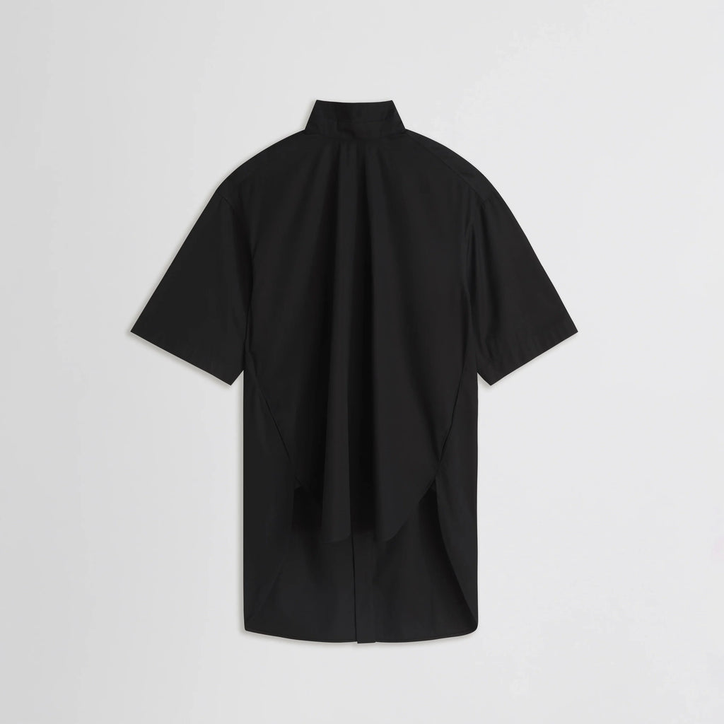 TIE NECK SHORT SLEEVE SHIRT | black cotton