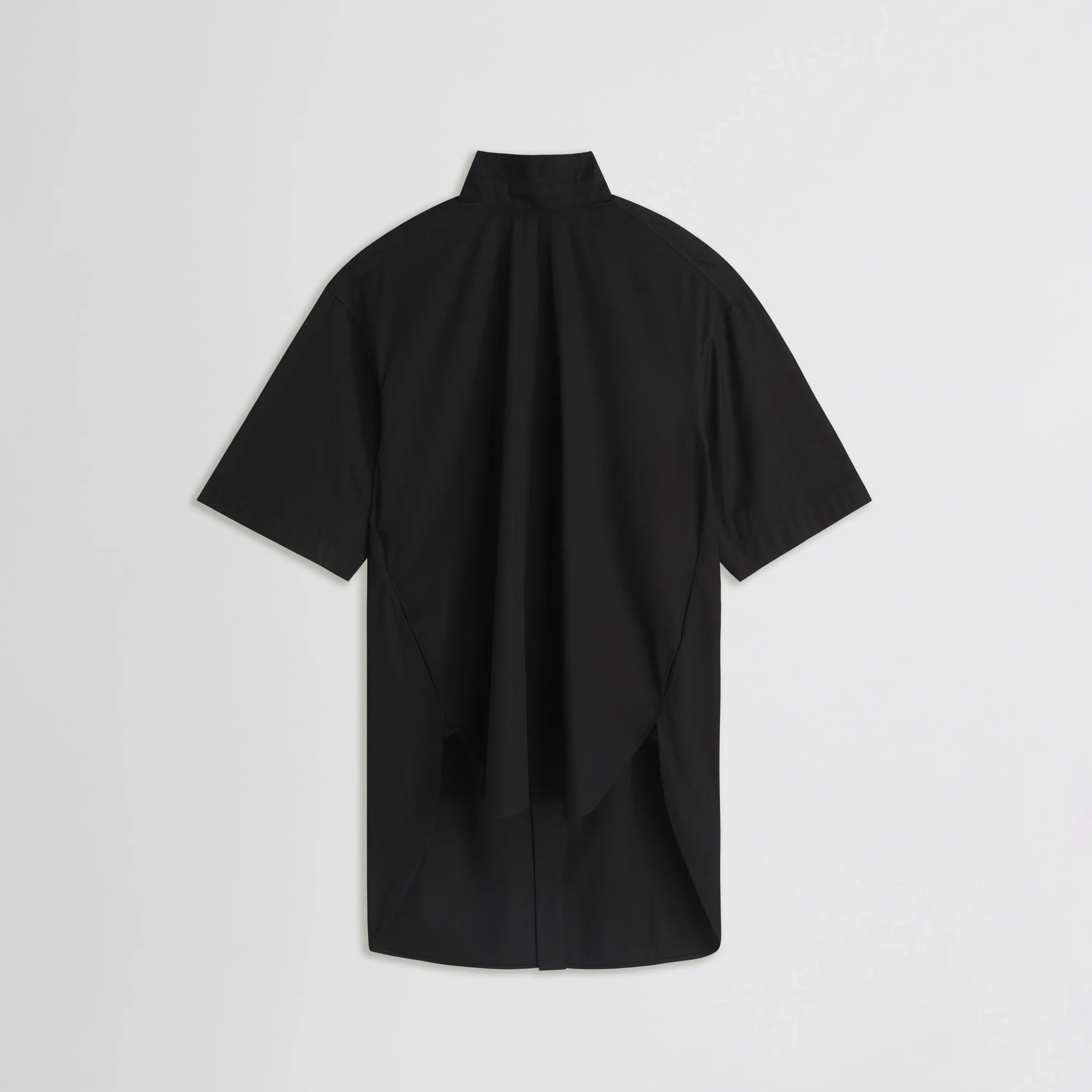 TIE NECK SHORT SLEEVE SHIRT | black cotton