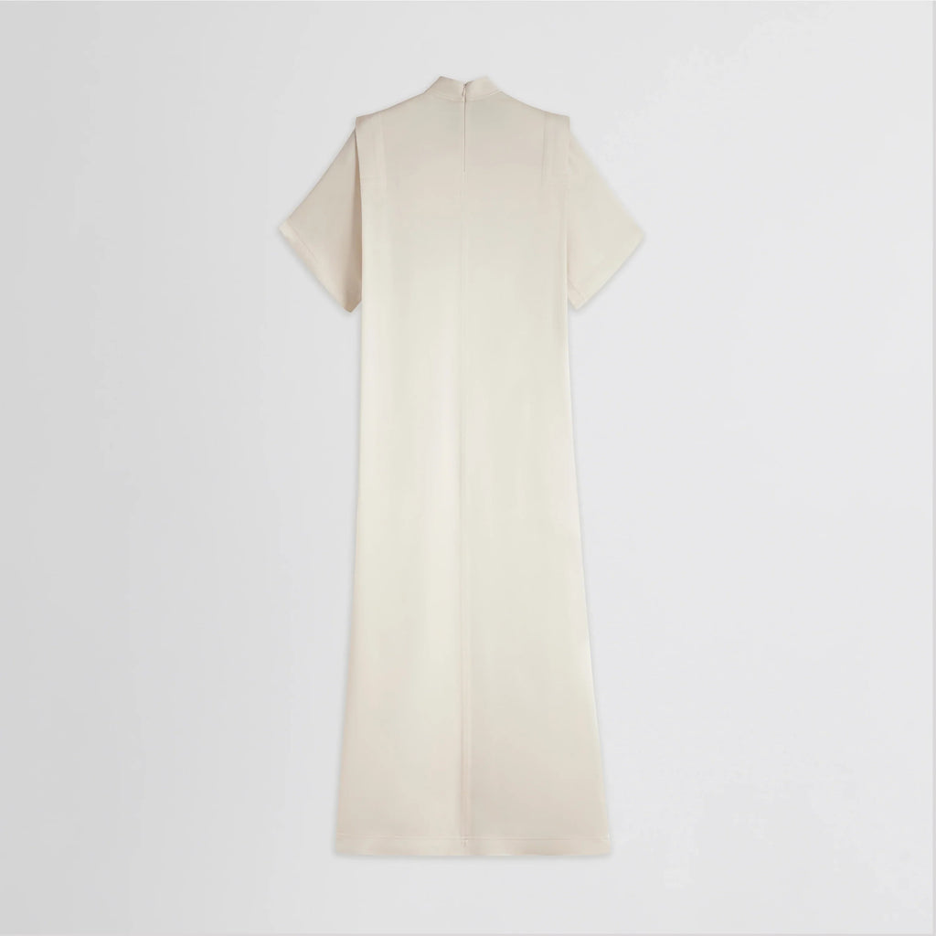 FOLDED SHOULDER DRESS | vanilla satin back crepe