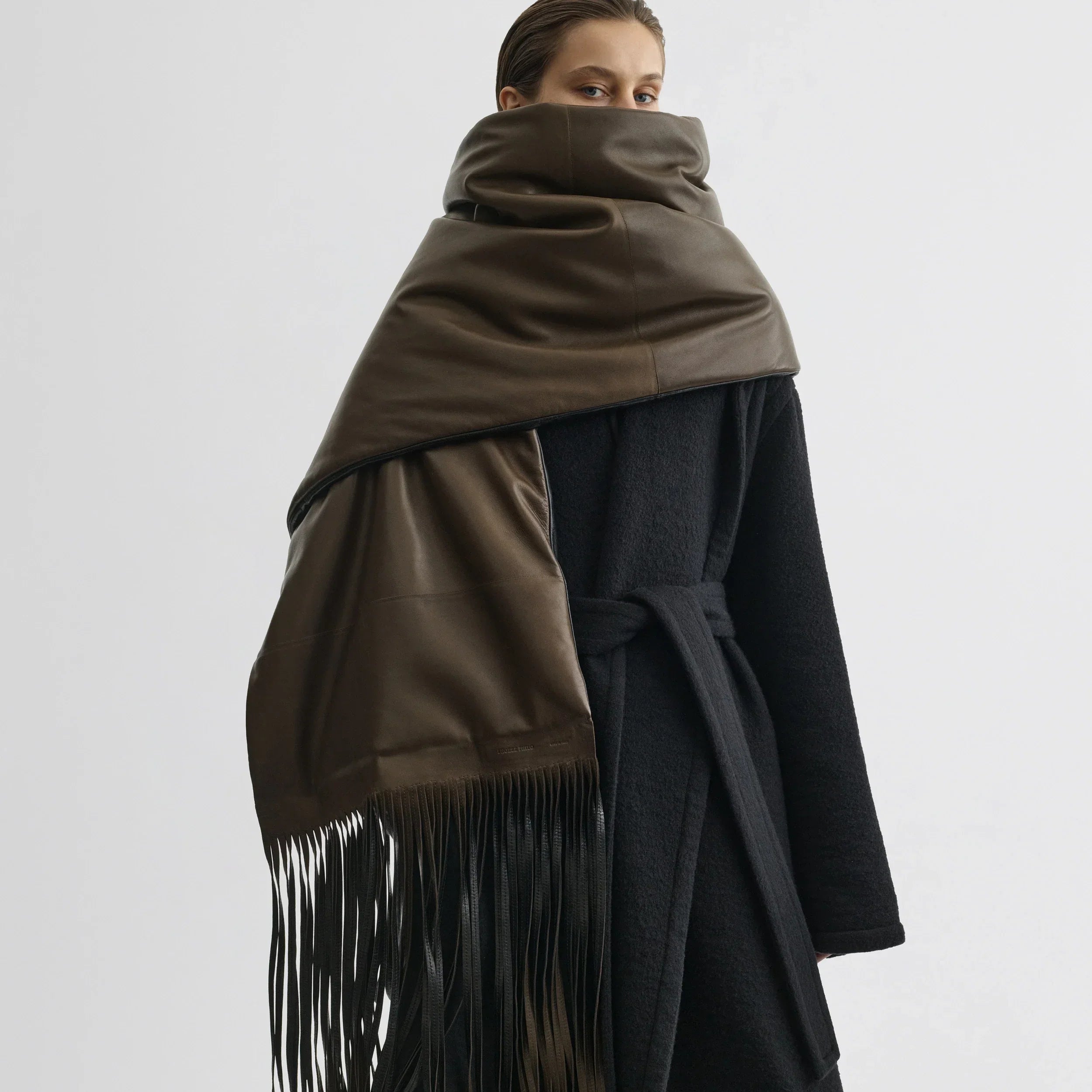 PADDED SCARF | olive black leather