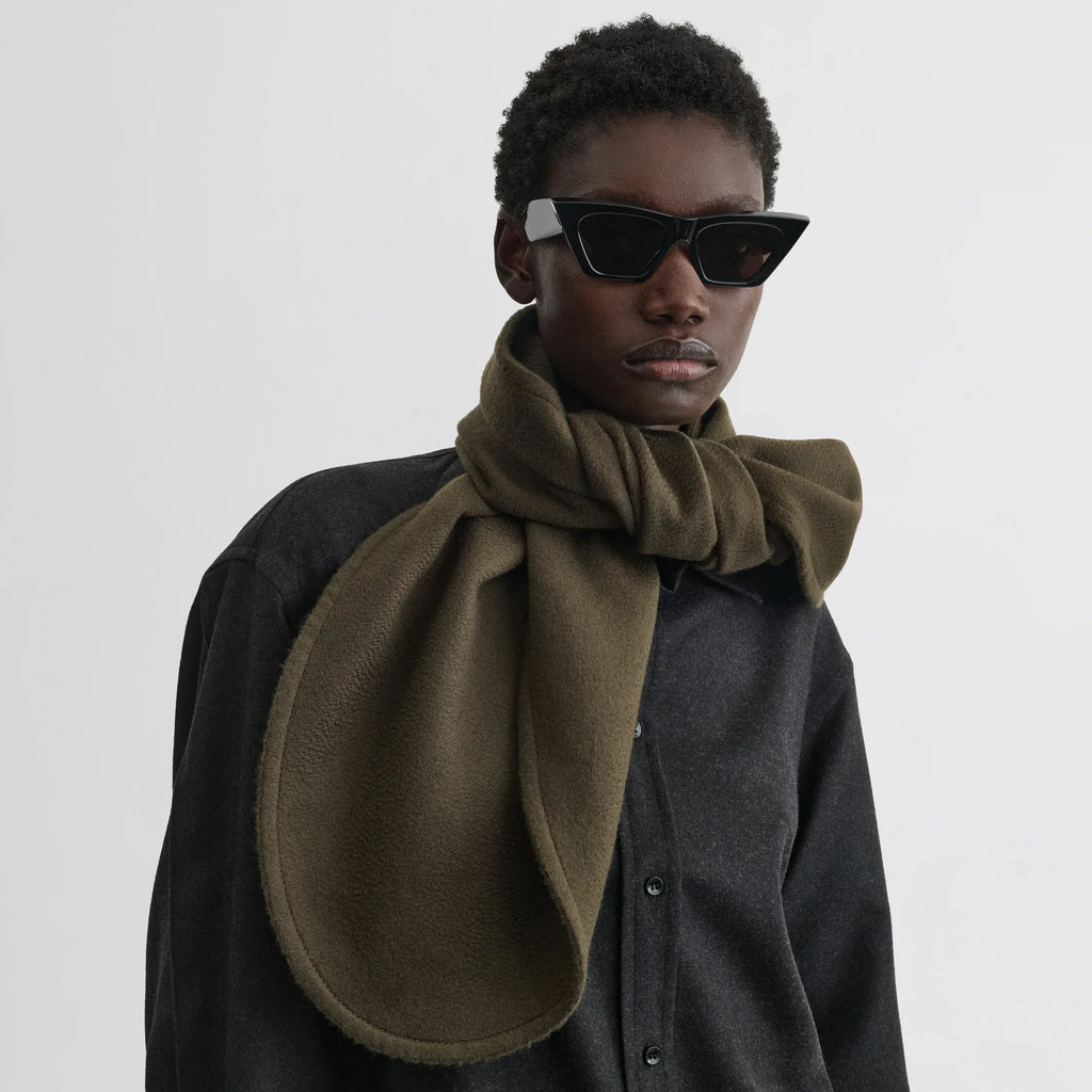 DOUBLE FACE SCARF | dark khaki wool