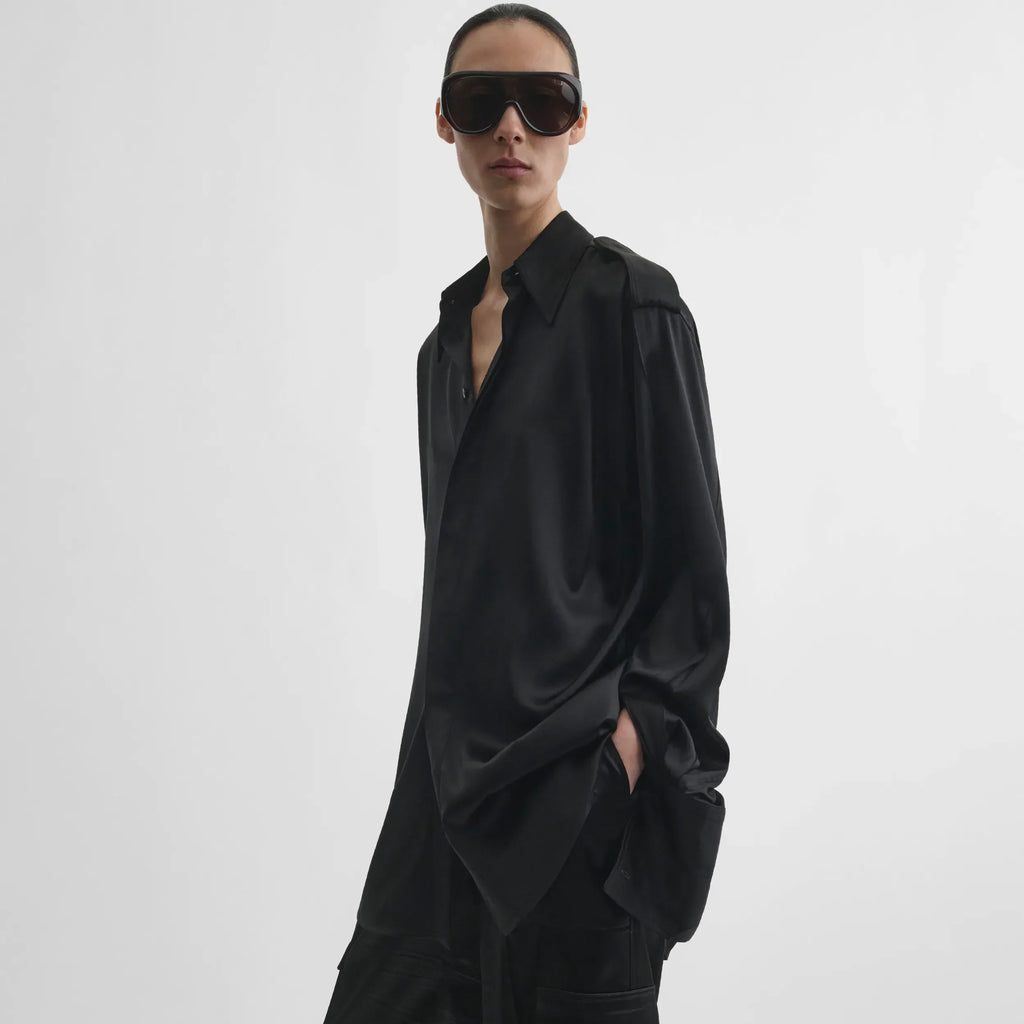 LIQUID UTILITY SHIRT  | black silk satin