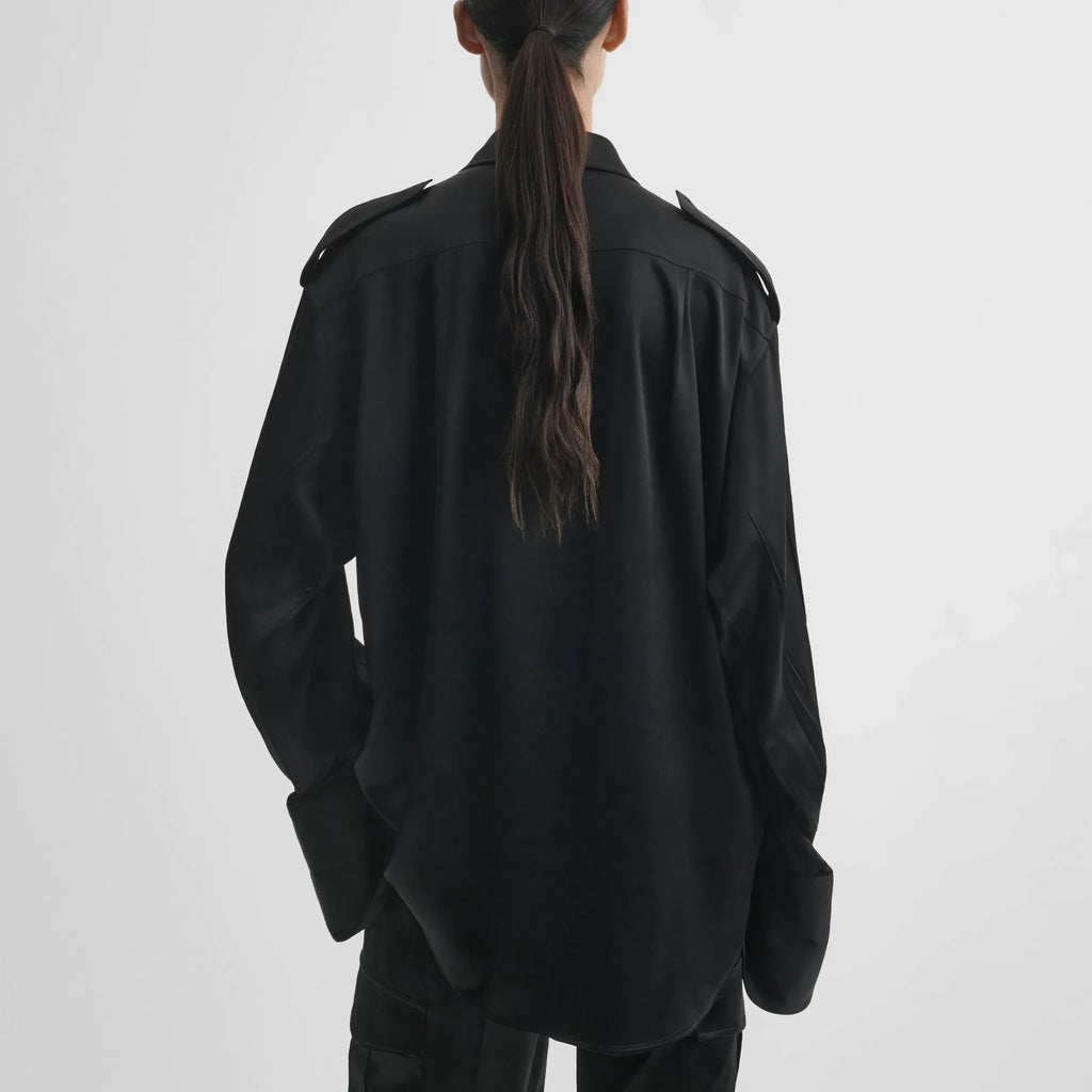 LIQUID UTILITY SHIRT  | black silk satin