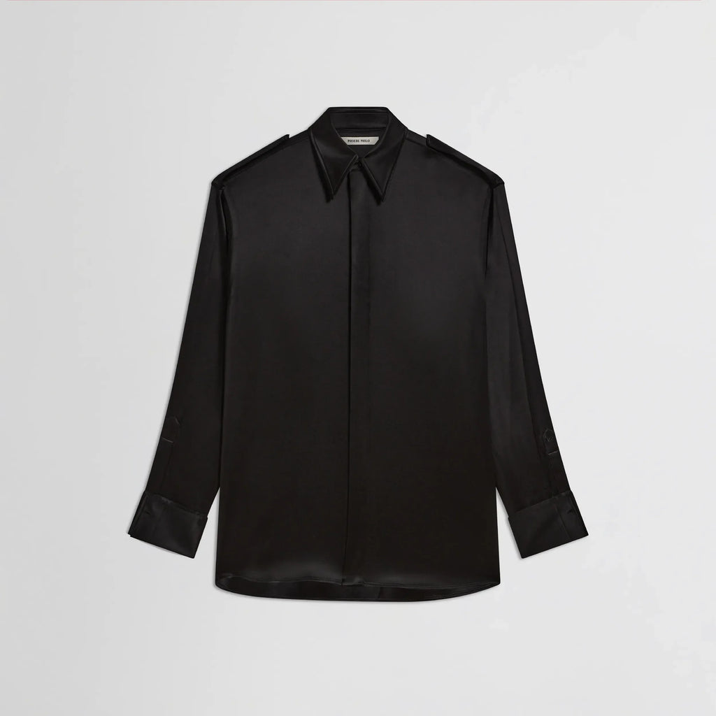 LIQUID UTILITY SHIRT  | black silk satin