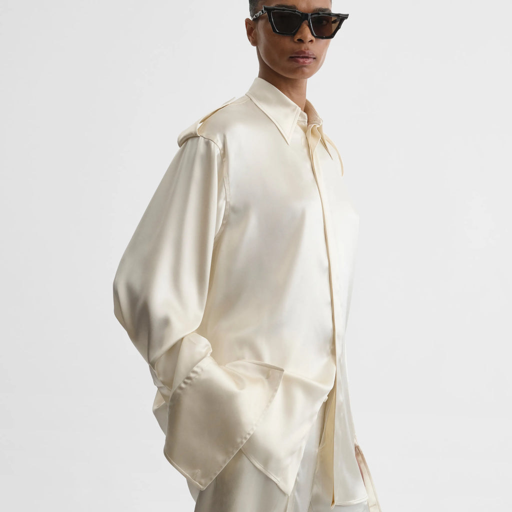 LIQUID UTILITY SHIRT | cream silk satin