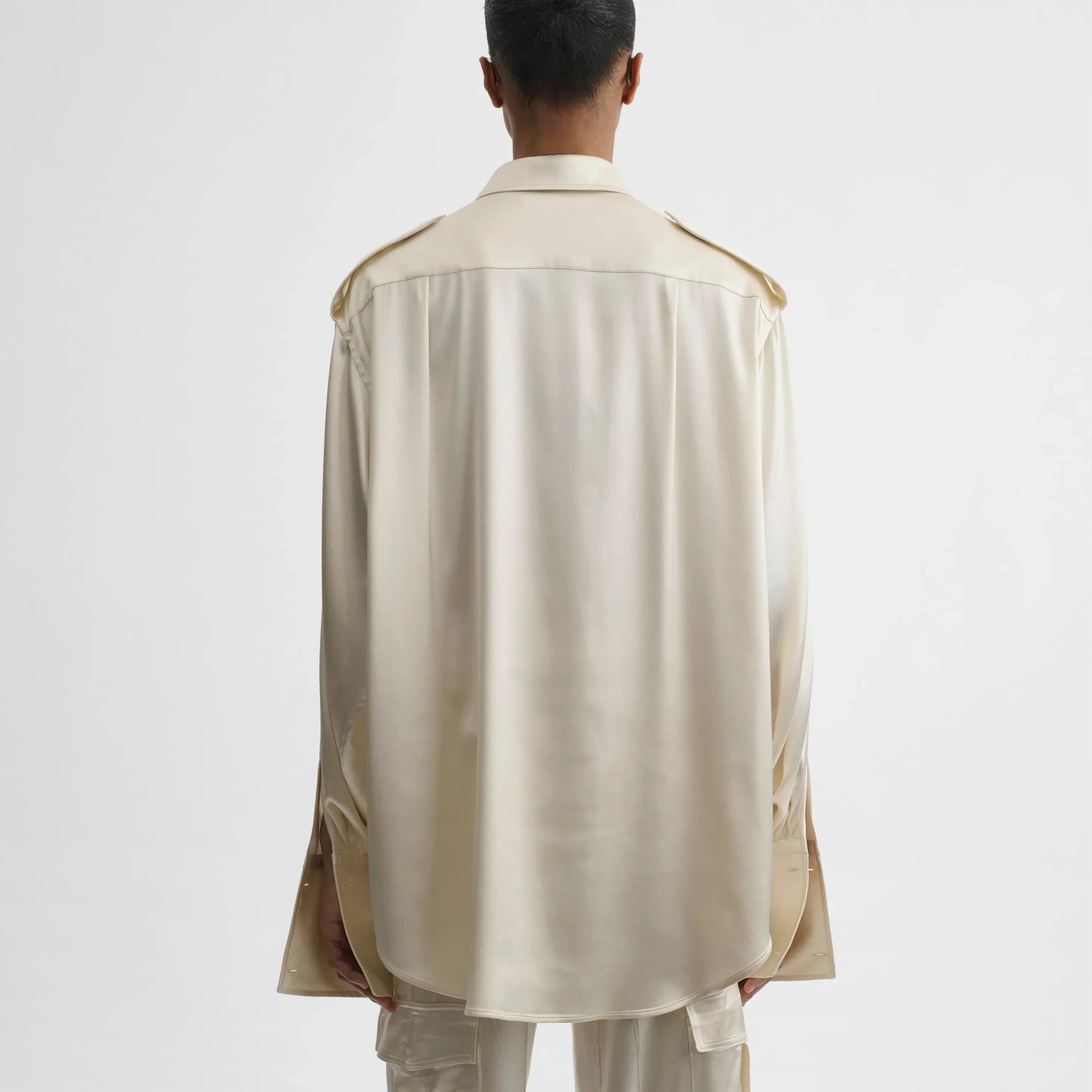 LIQUID UTILITY SHIRT | cream silk satin