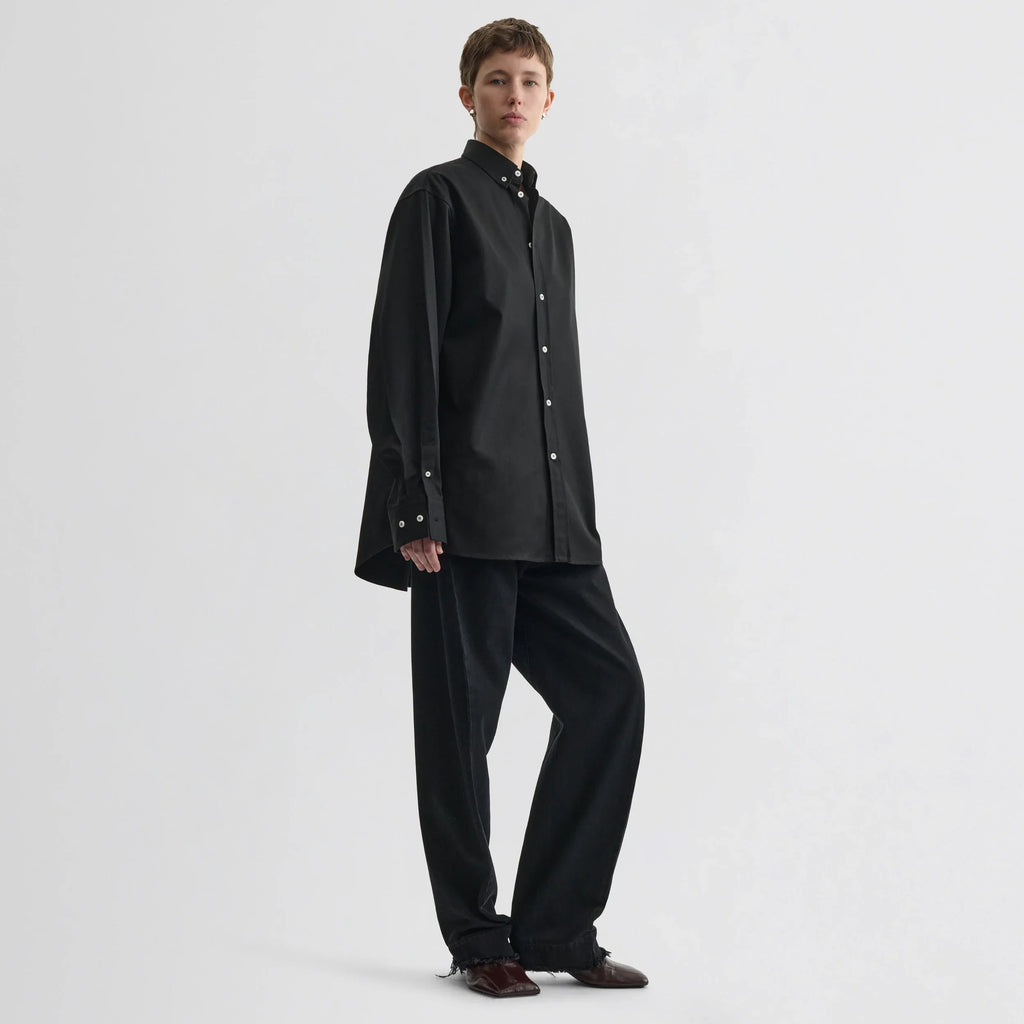BUTTON COLLAR SHIRT | black cotton