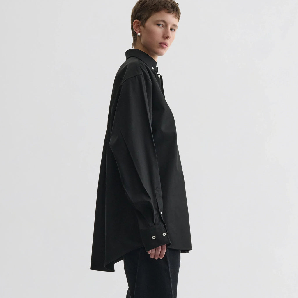BUTTON COLLAR SHIRT | black cotton