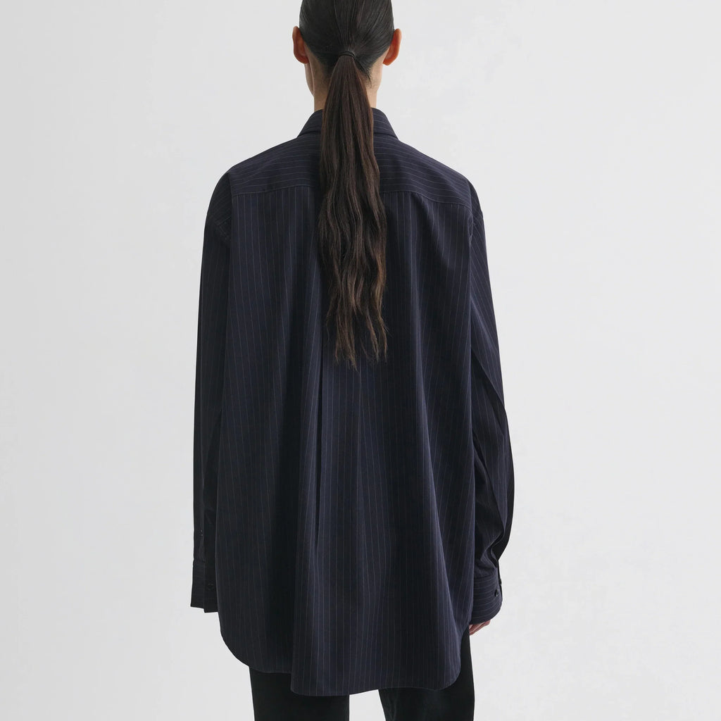 BUTTON COLLAR SHIRT | midnight pinstripe cotton