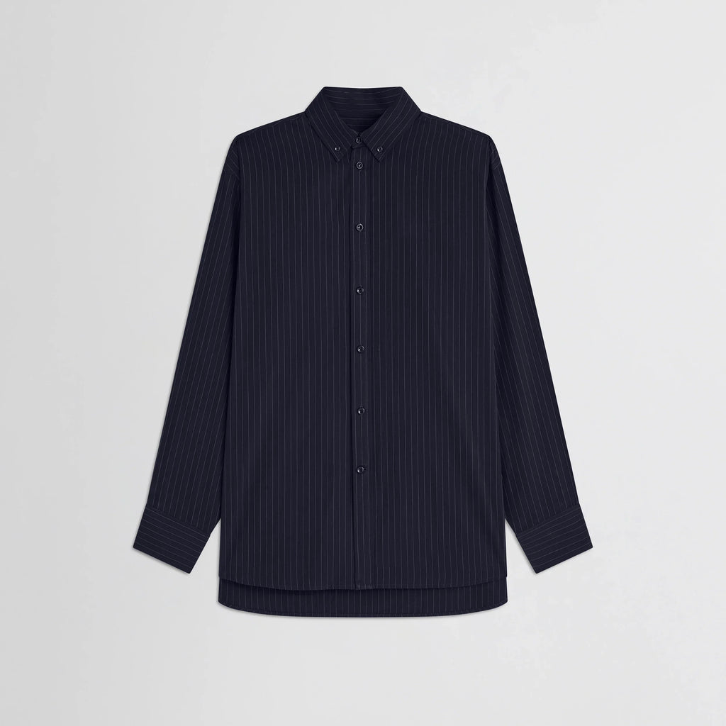 BUTTON COLLAR SHIRT | midnight pinstripe cotton
