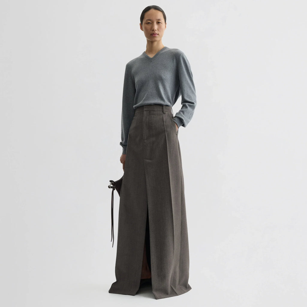 DOUBLE SLIT TAILORED SKIRT | dark taupe wool