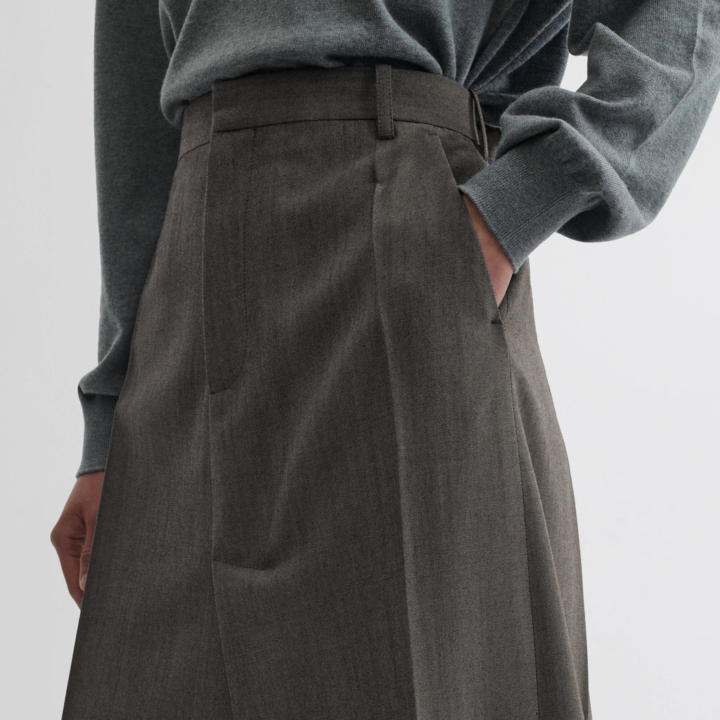 DOUBLE SLIT TAILORED SKIRT | dark taupe wool