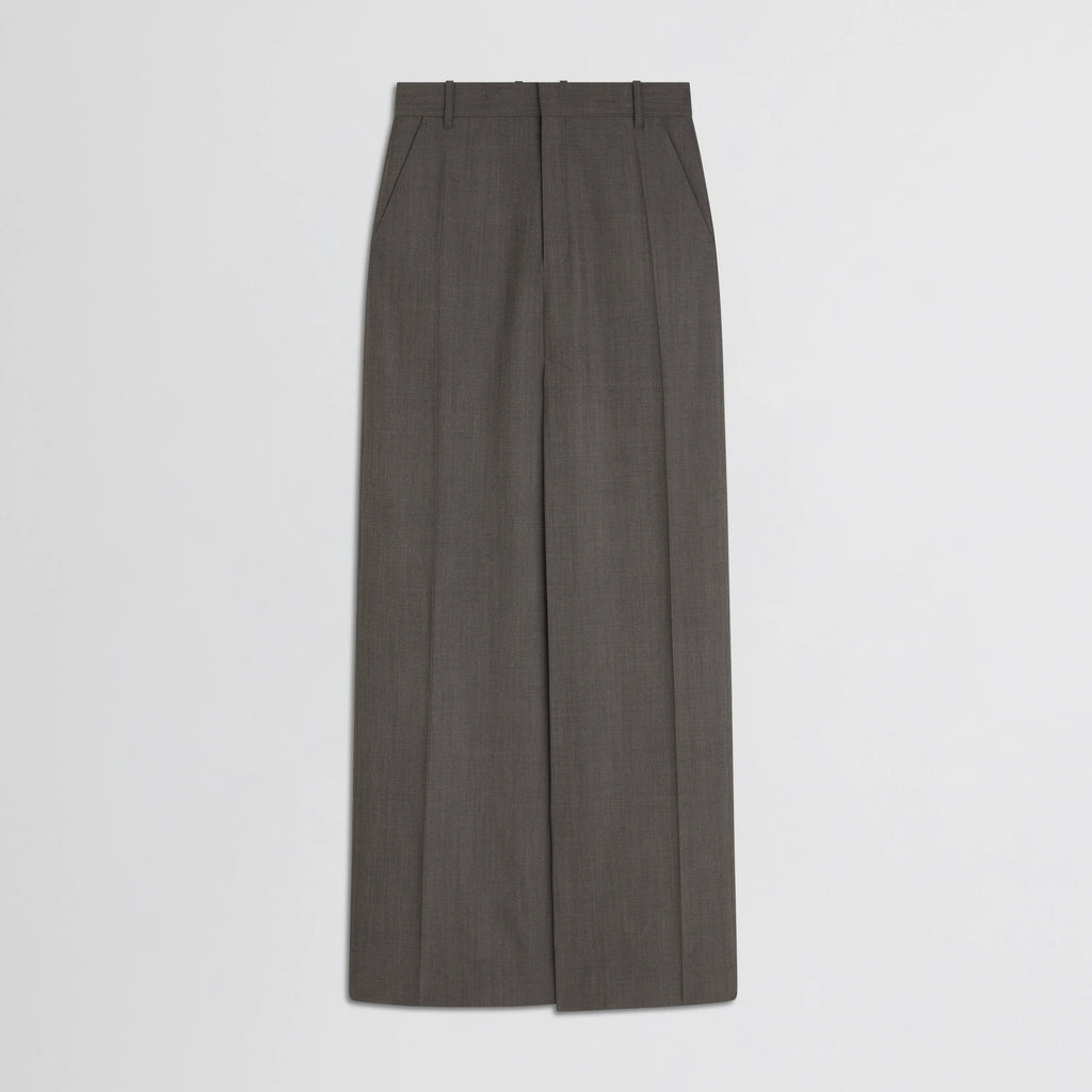 DOUBLE SLIT TAILORED SKIRT | dark taupe wool