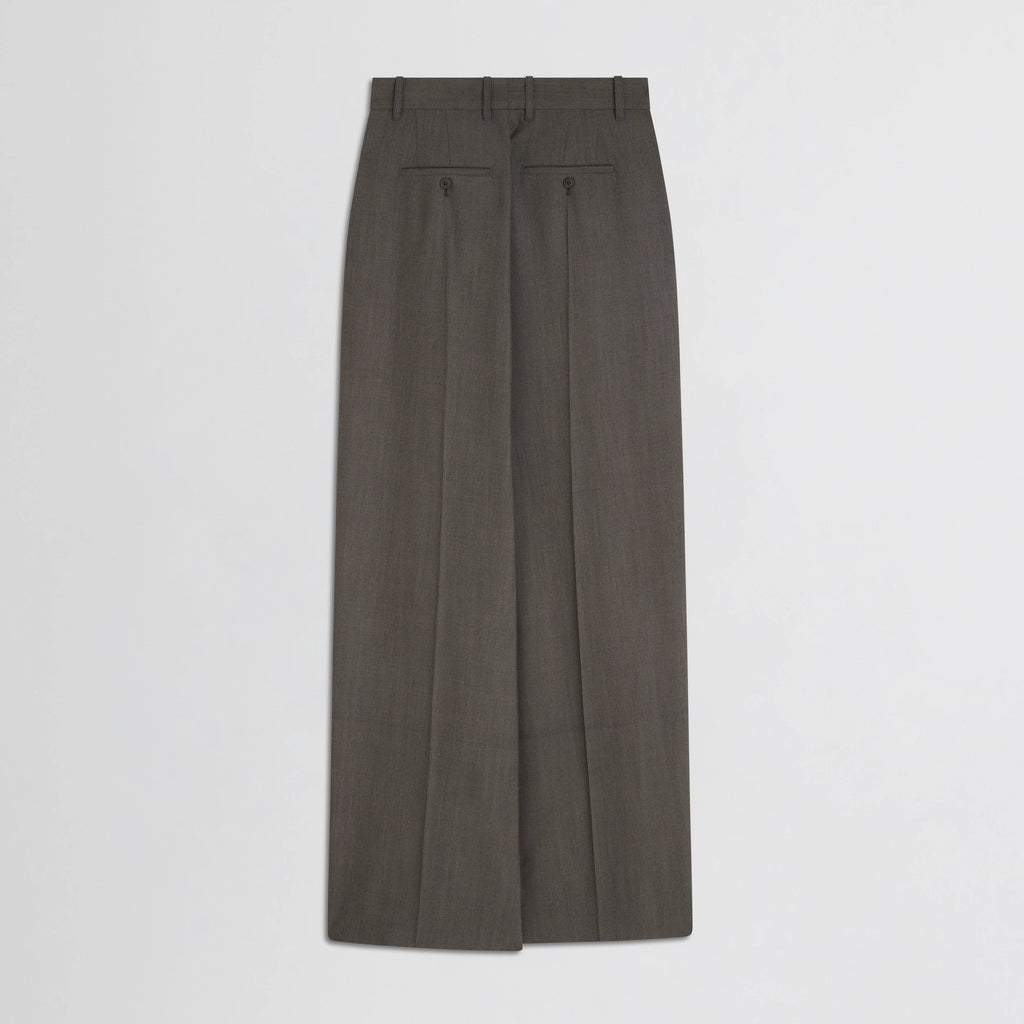DOUBLE SLIT TAILORED SKIRT | dark taupe wool