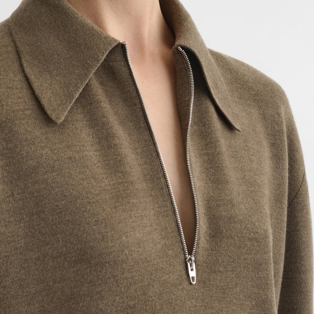 ZIP POLO | taupe-melange wool