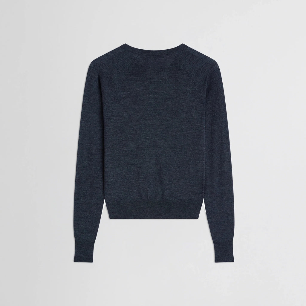 SHRUNK V-NECK | dark blue melange wool