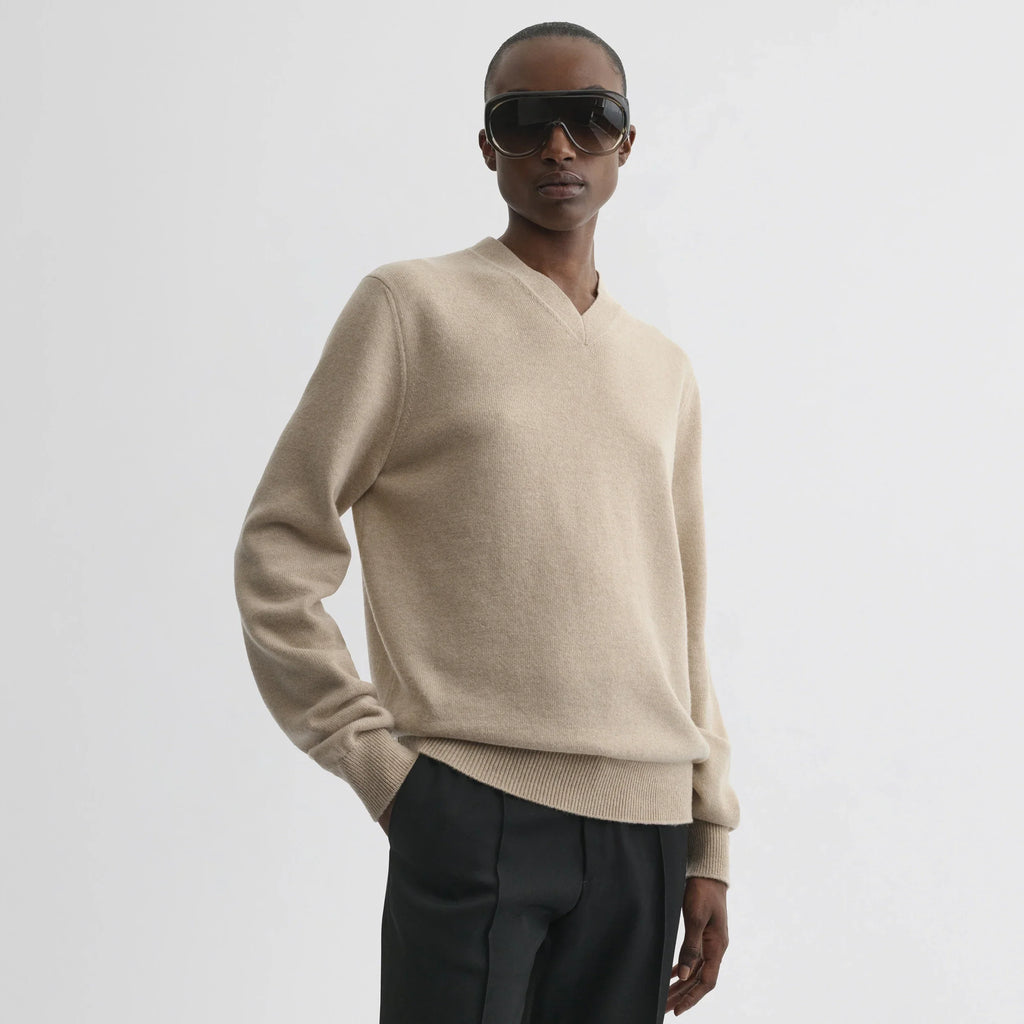 EASY V-NECK SWEATER | beige wool cashmere