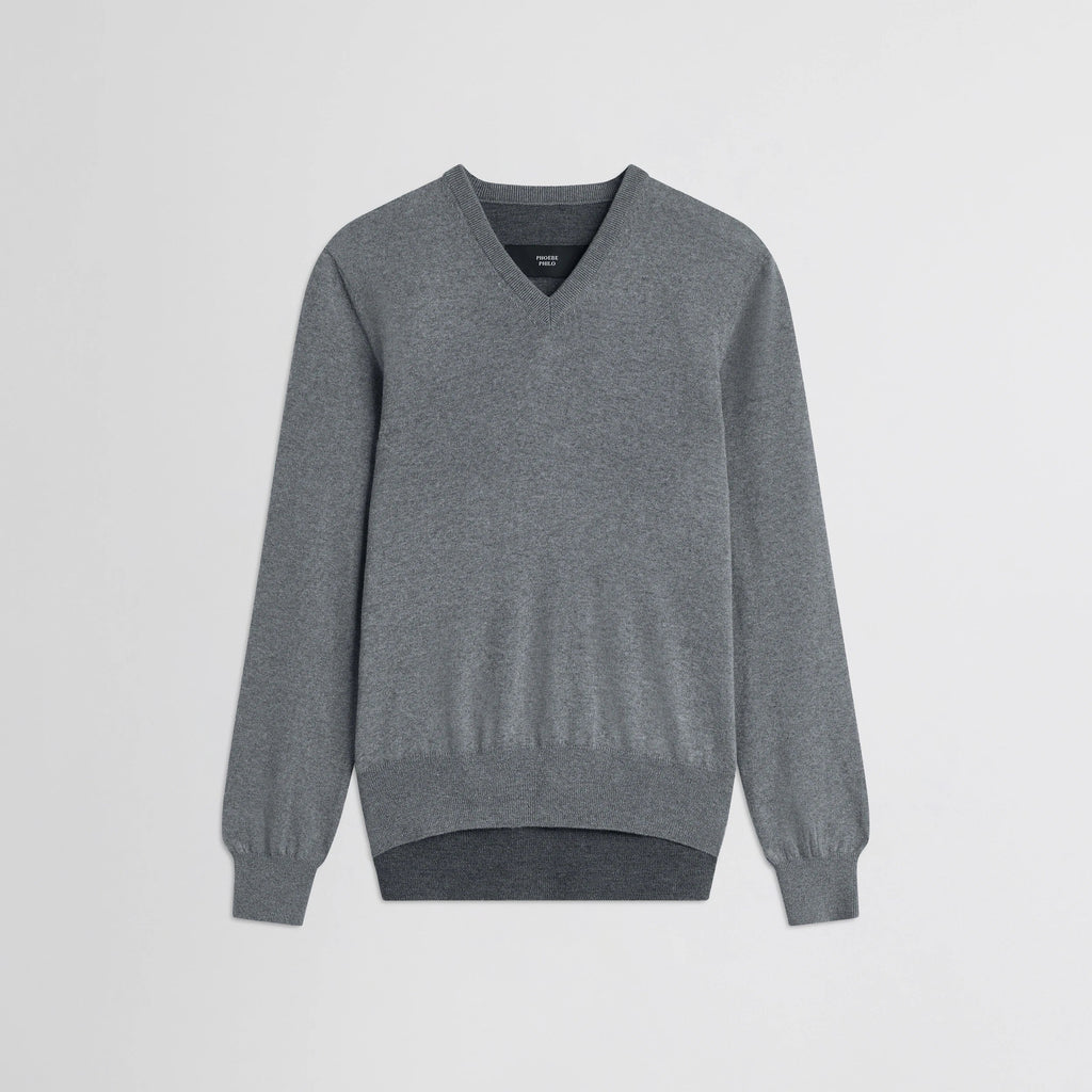 BACKED V-NECK SWEATER | light grey wool