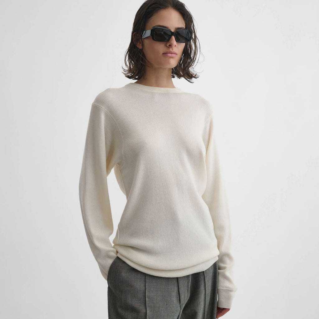 RIBBED LONG SLEEVE CREWNECK | cream wool