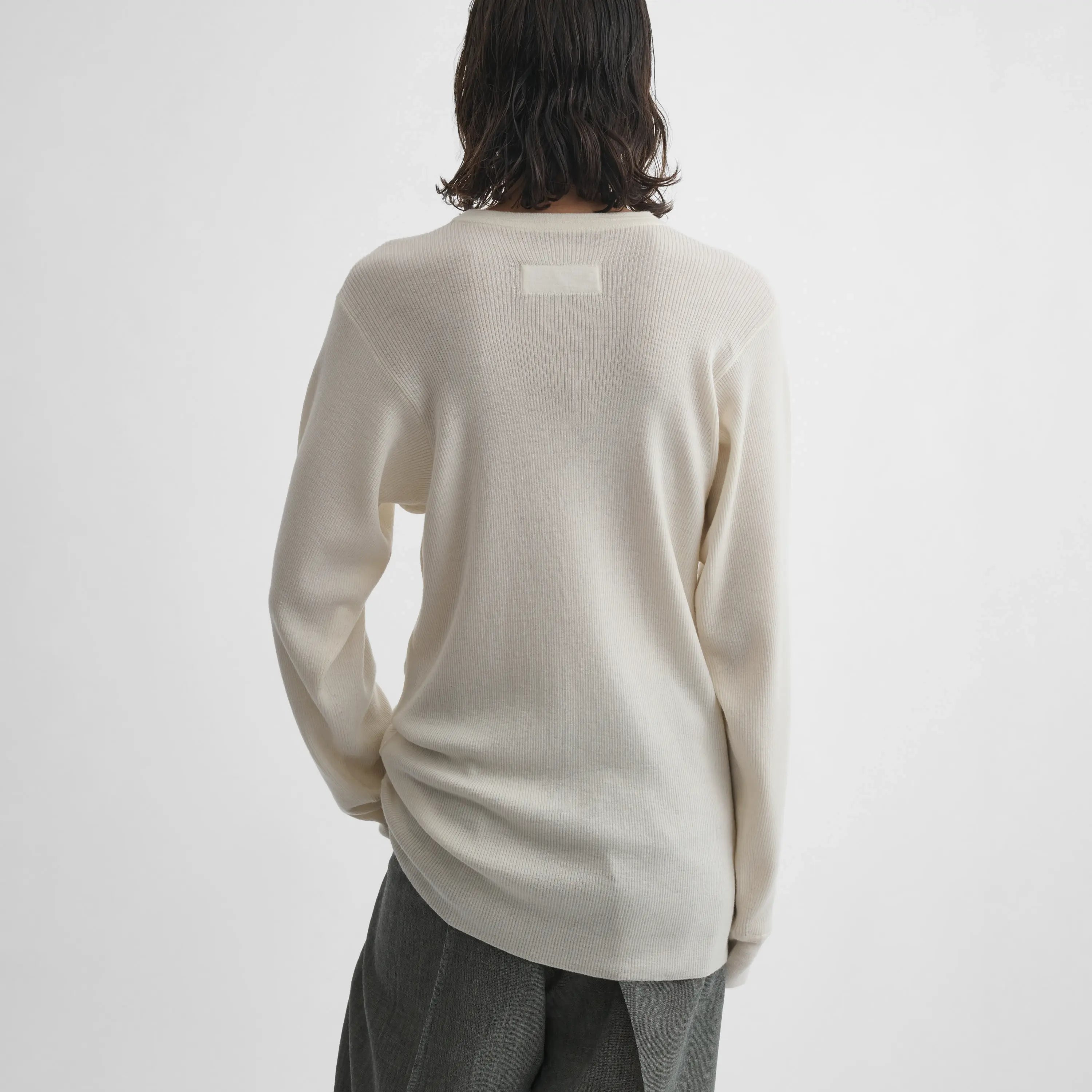 RIBBED LONG SLEEVE CREWNECK | cream wool