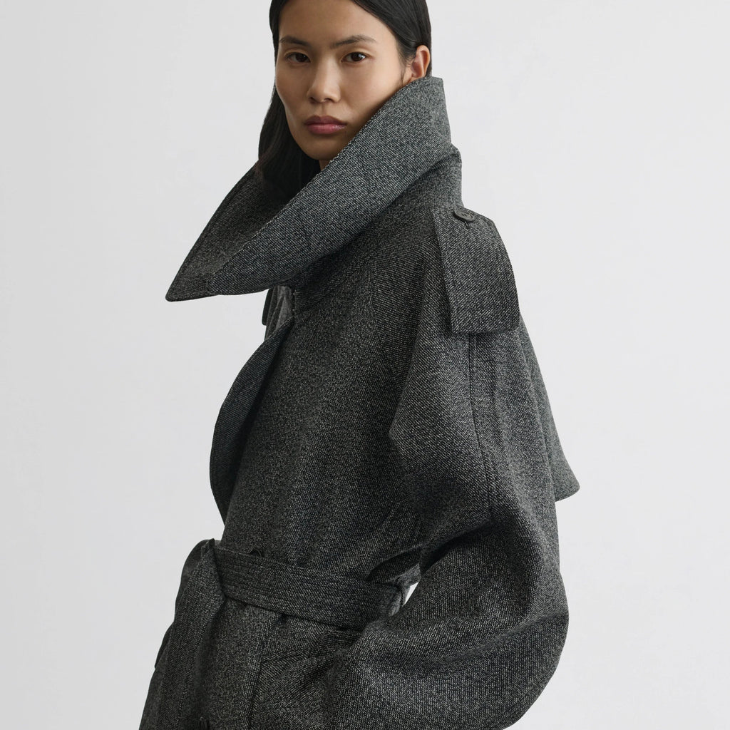 PADDED TRENCH COAT | salt and pepper wool