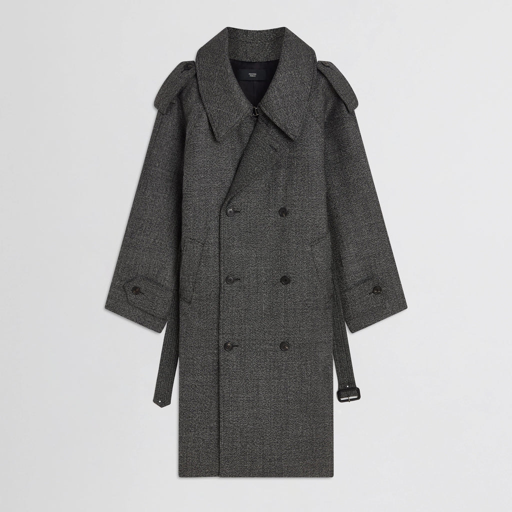 PADDED TRENCH COAT | salt and pepper wool