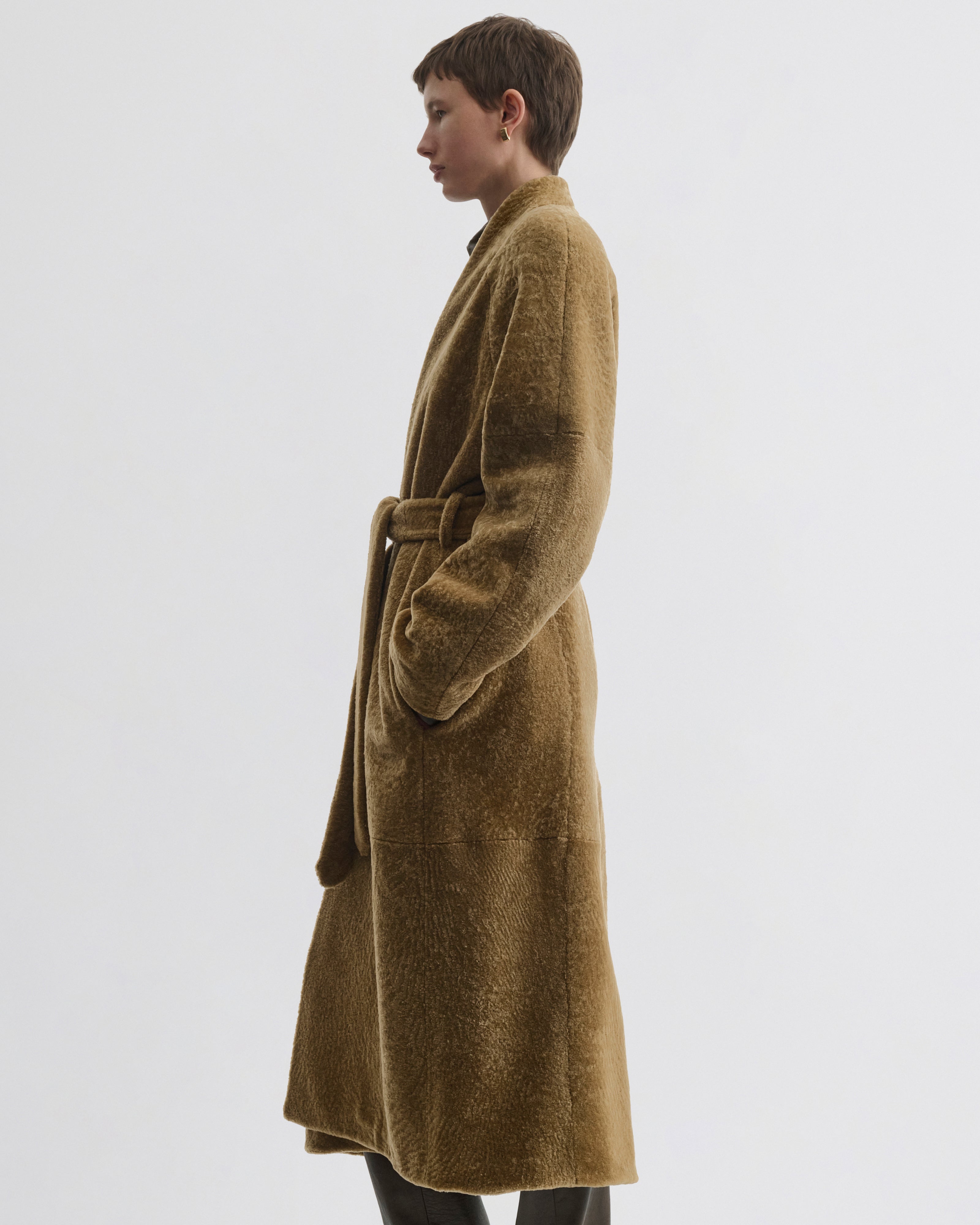 SHAVED ROBE COAT | tobacco shearling