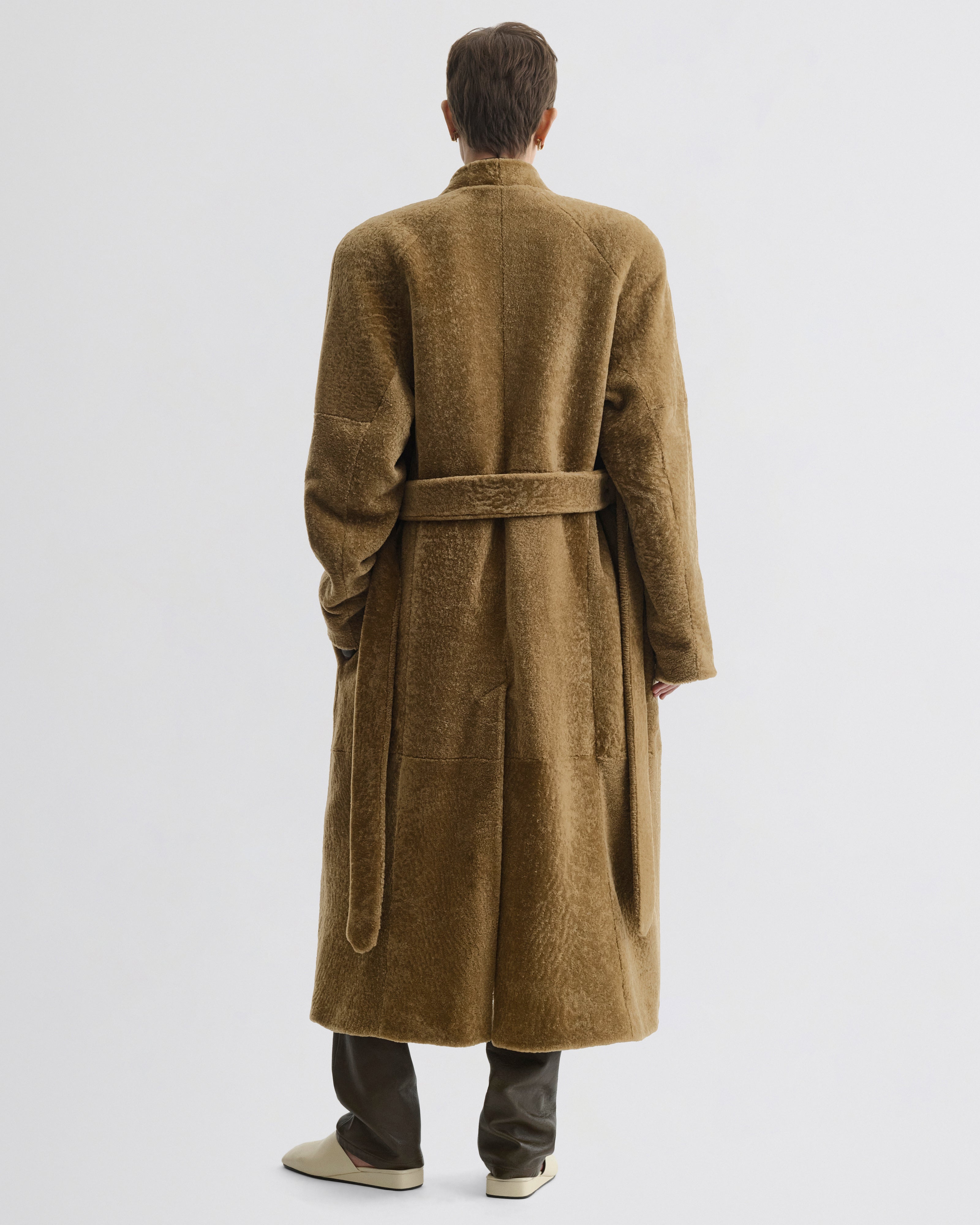 SHAVED ROBE COAT | tobacco shearling